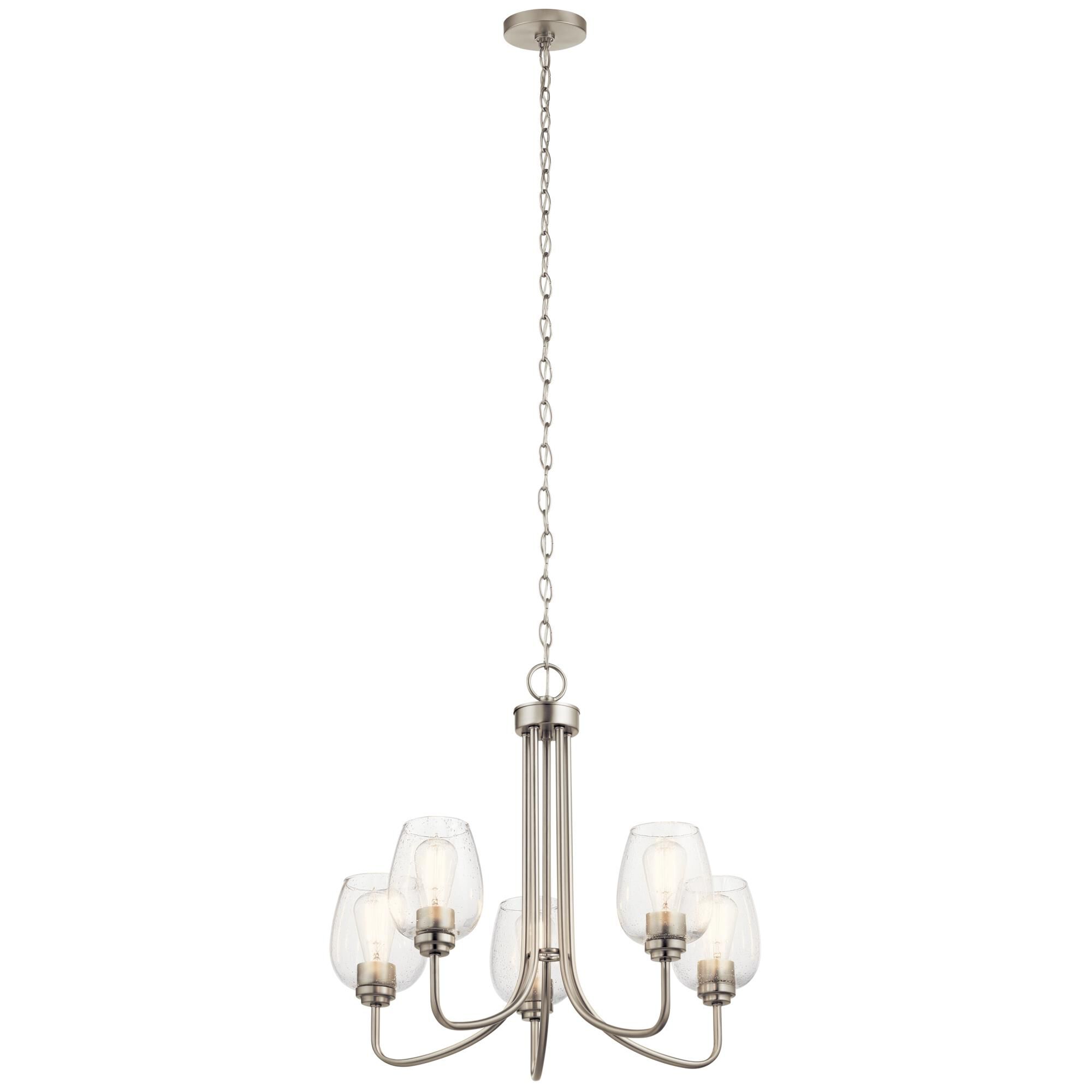 Shown in Brushed Nickel finish and Clear Seeded glass
