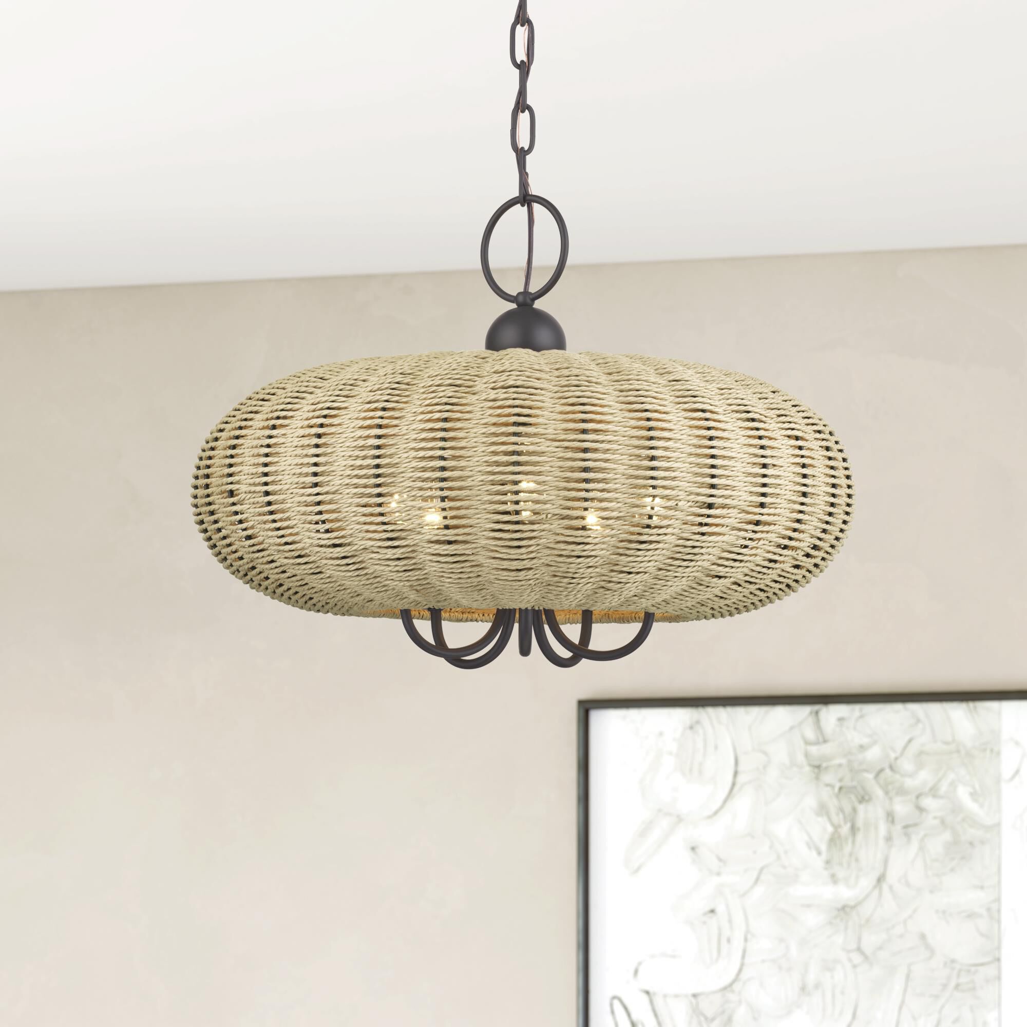 Shown in Bronze finish and Hand-Woven French Beige Paper Rope shade