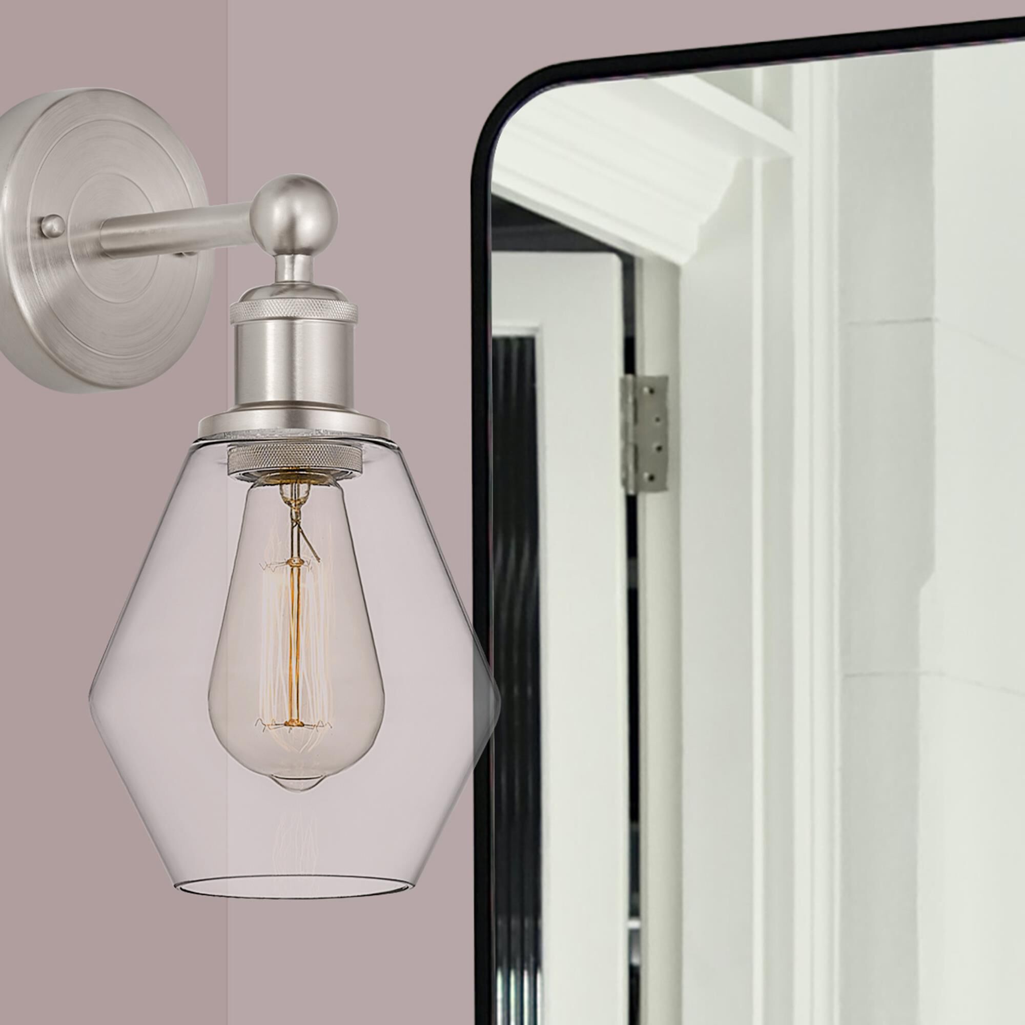 Shown in Brushed Satin Nickel  finish and Clear glass
