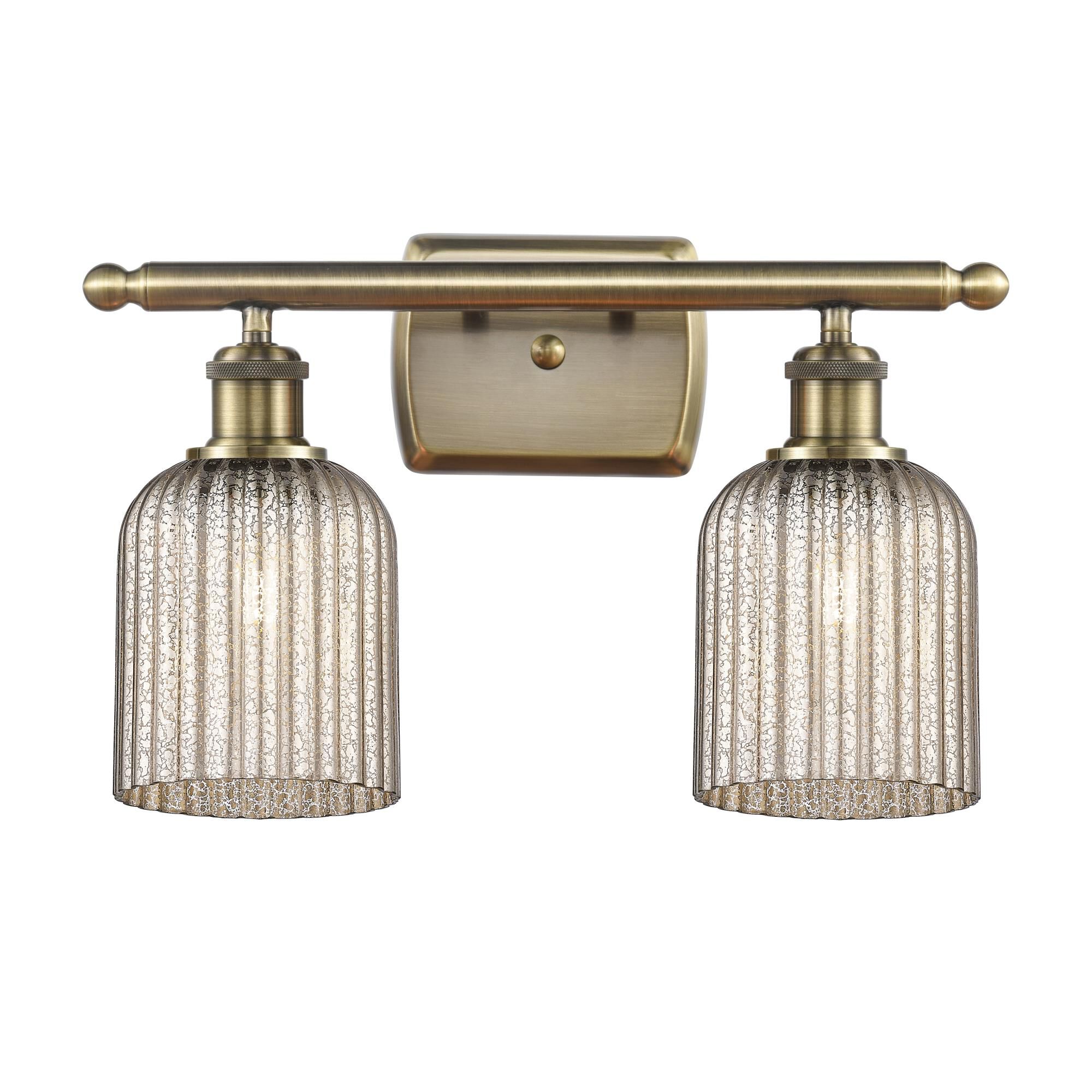 Shown in Antique Brass finish and Mercury shade