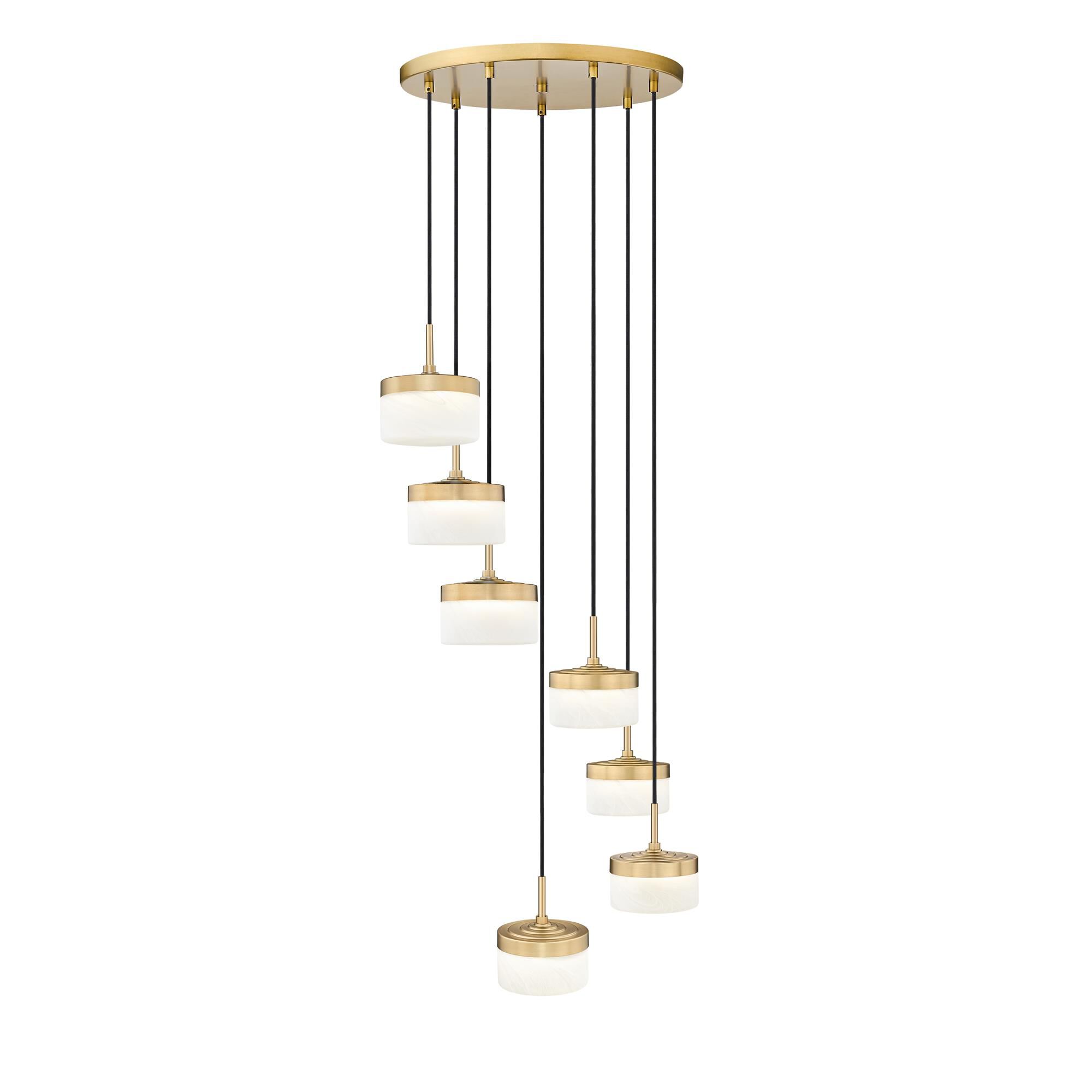 Shown in Modern Gold finish and Feathered White glass