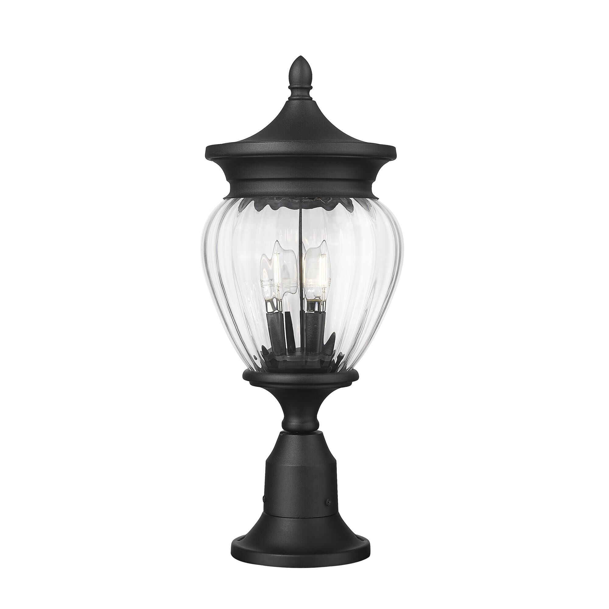 Shown in Black finish and Clear Ribbed glass and Clear Ribbed shade