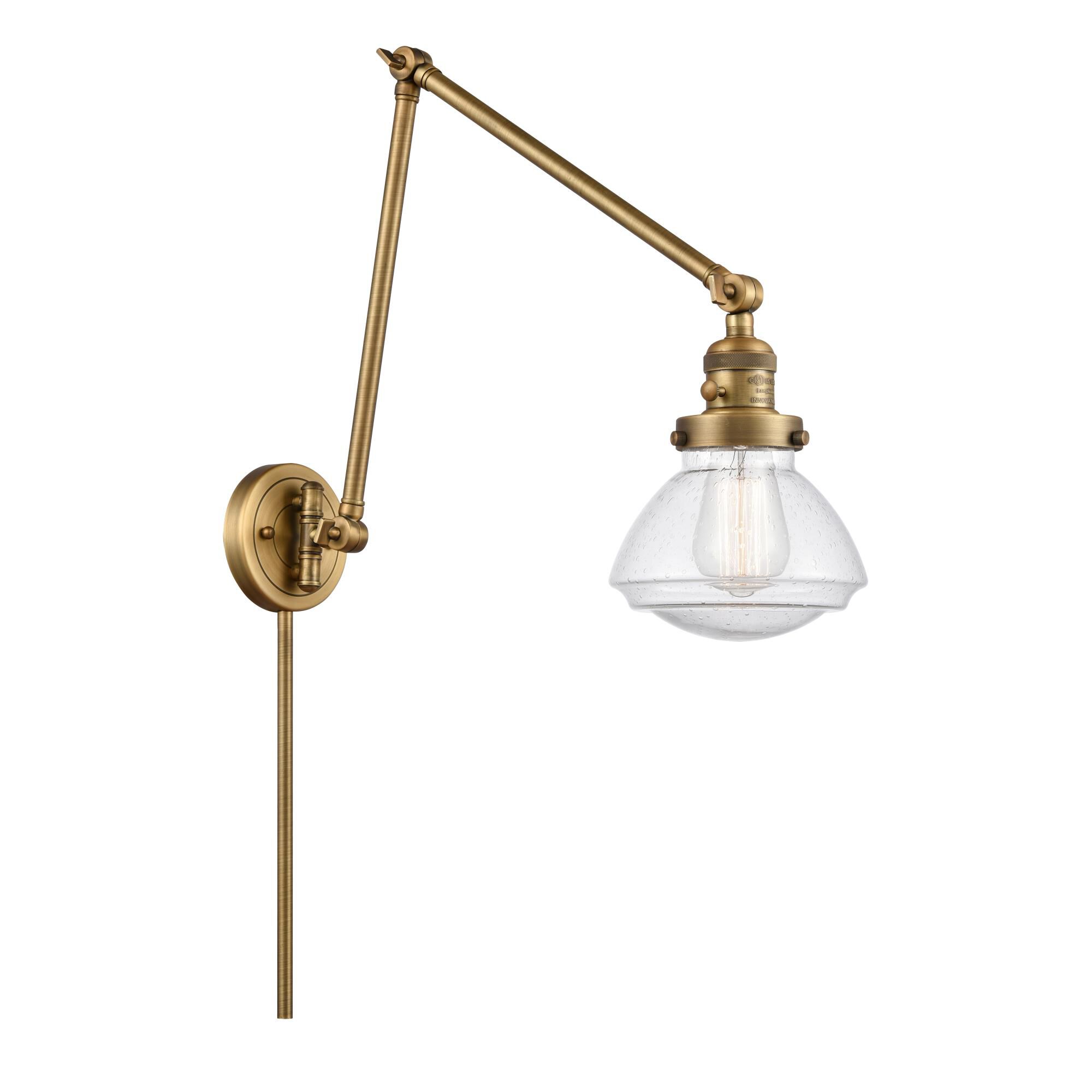 Shown in Brushed Brass finish and Seedy Olean glass