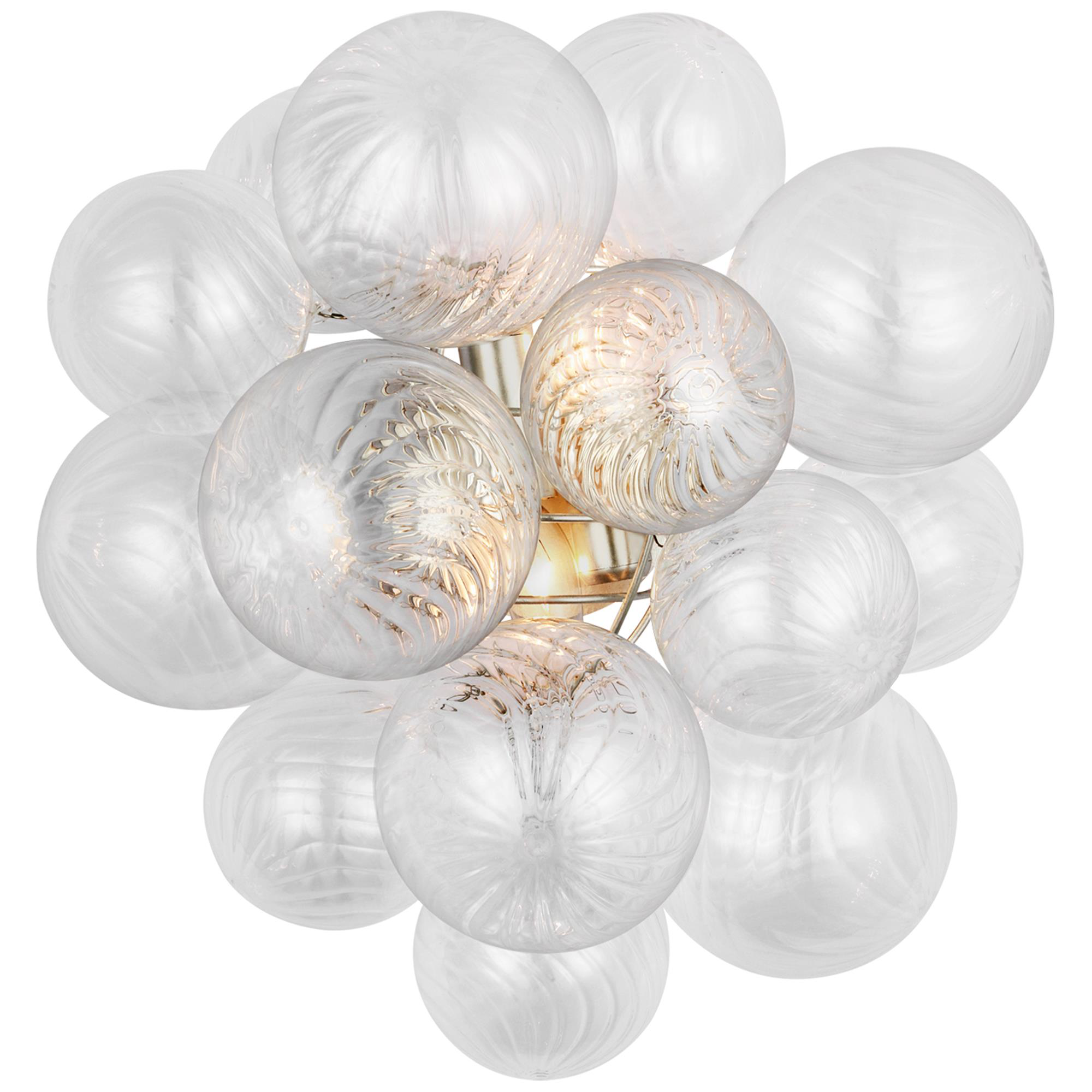 Shown in Burnished Silver Leaf finish and Clear Swirled glass