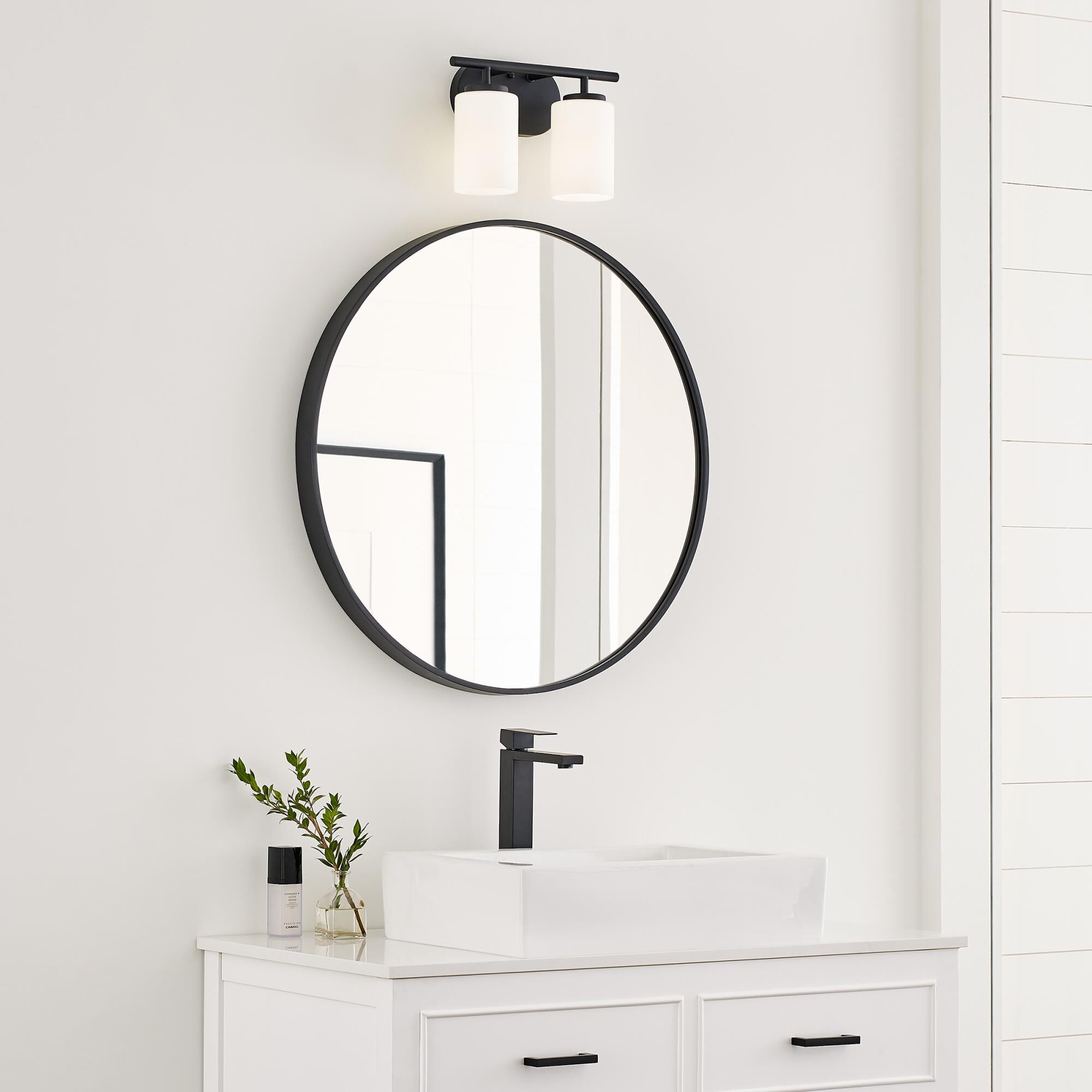 Shown in Midnight Black finish and Cased Opal Etched glass