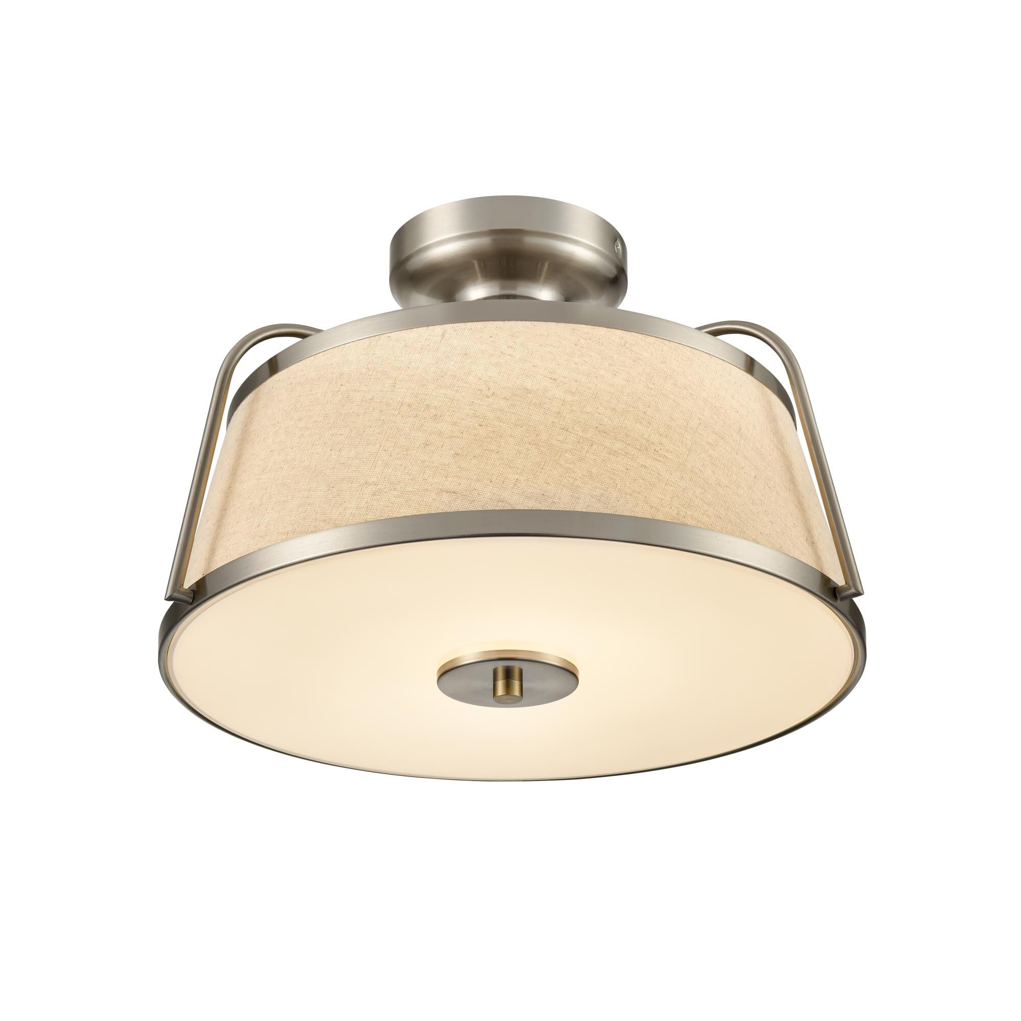 Shown in Brushed Nickel finish and White Linen shade
