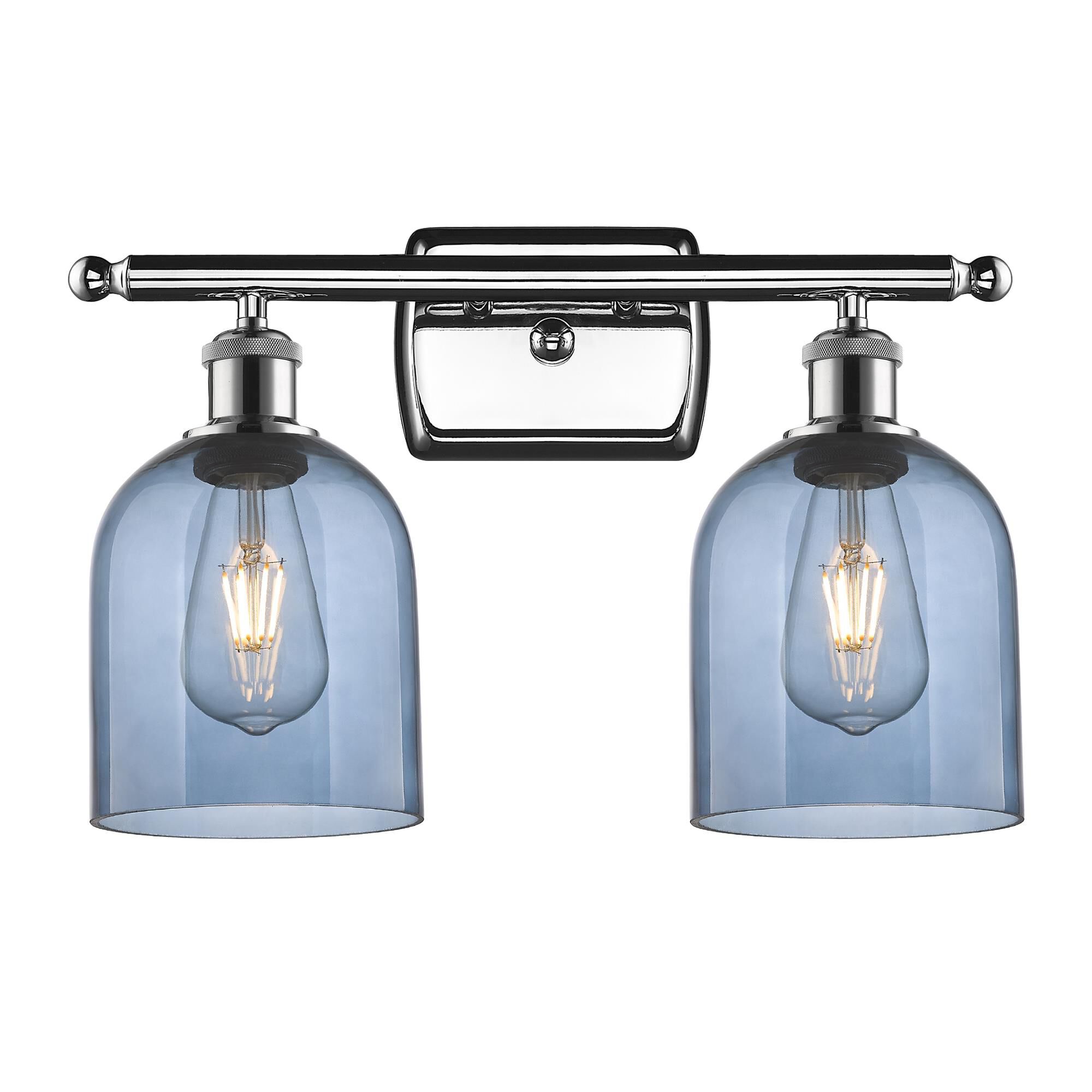 Shown in Polished Chrome finish and Princess Blue glass