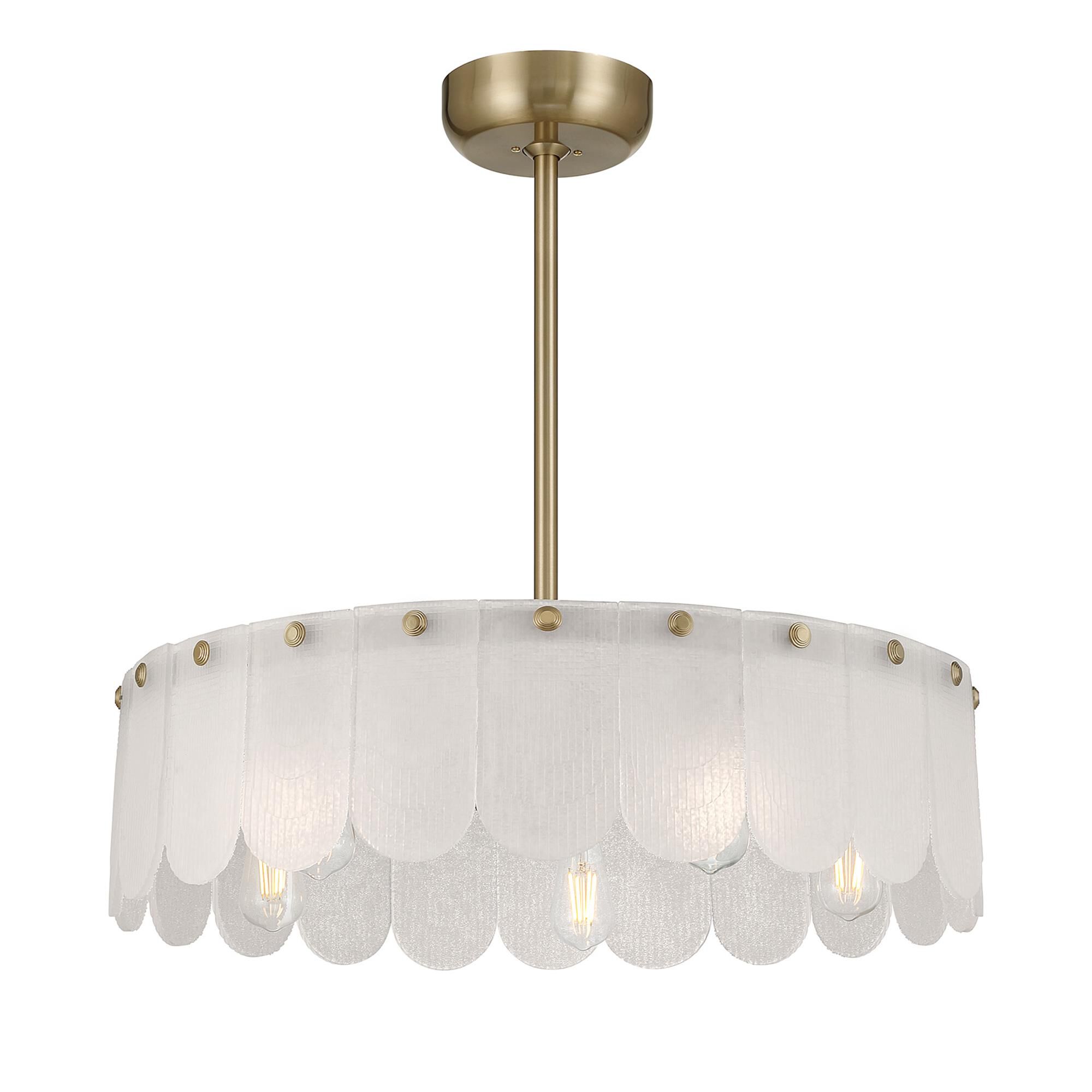 Shown in Noble Brass finish and Frosted Sugar glass