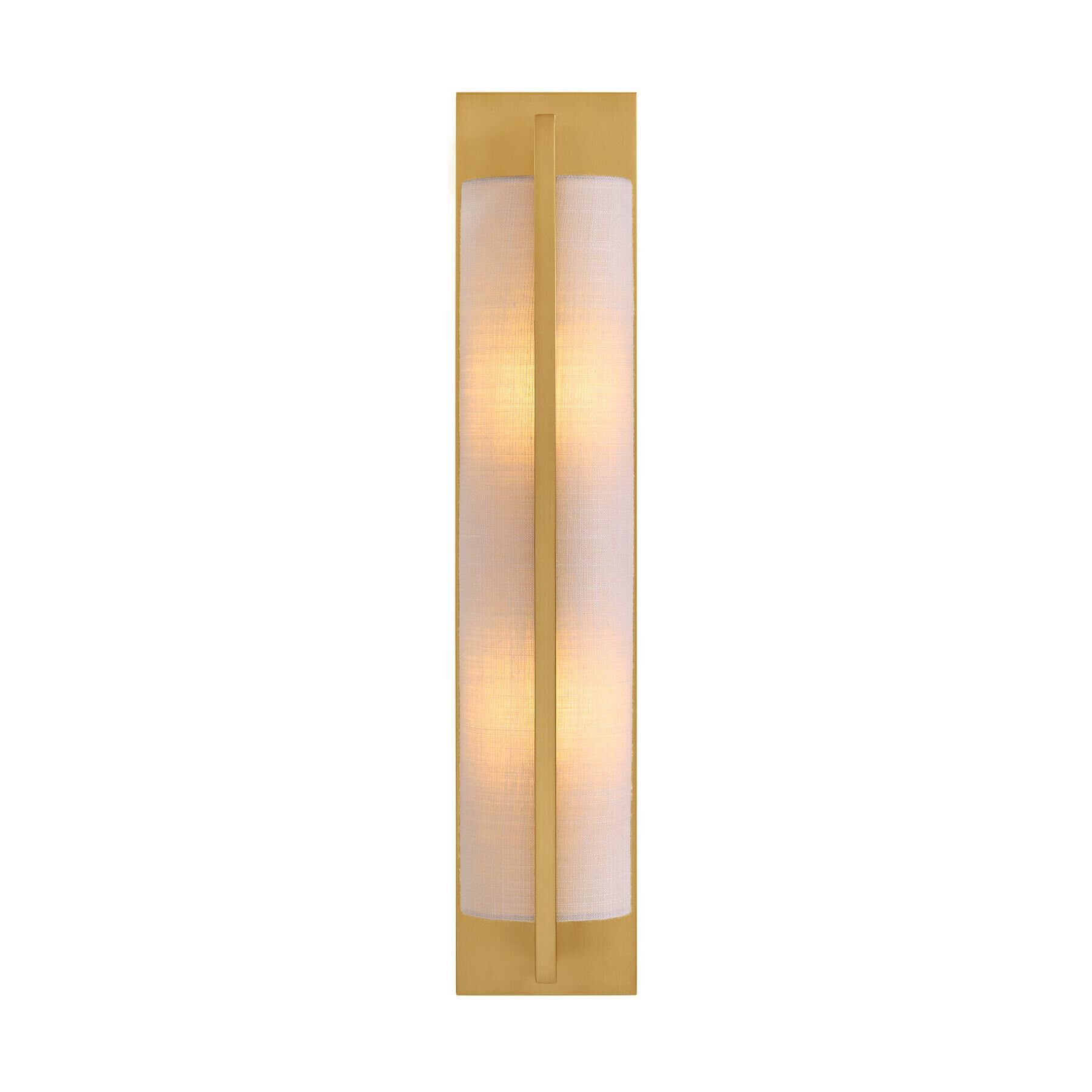 Shown in Warm Brass finish and White Fabric shade