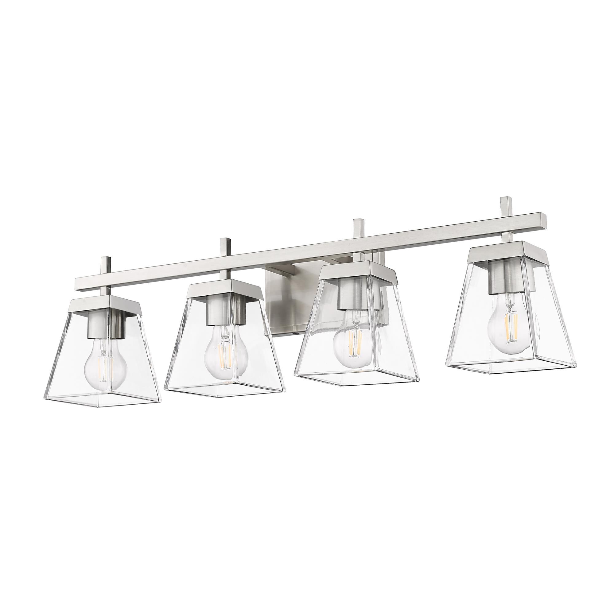 Shown in Brushed Nickel finish and Clear glass