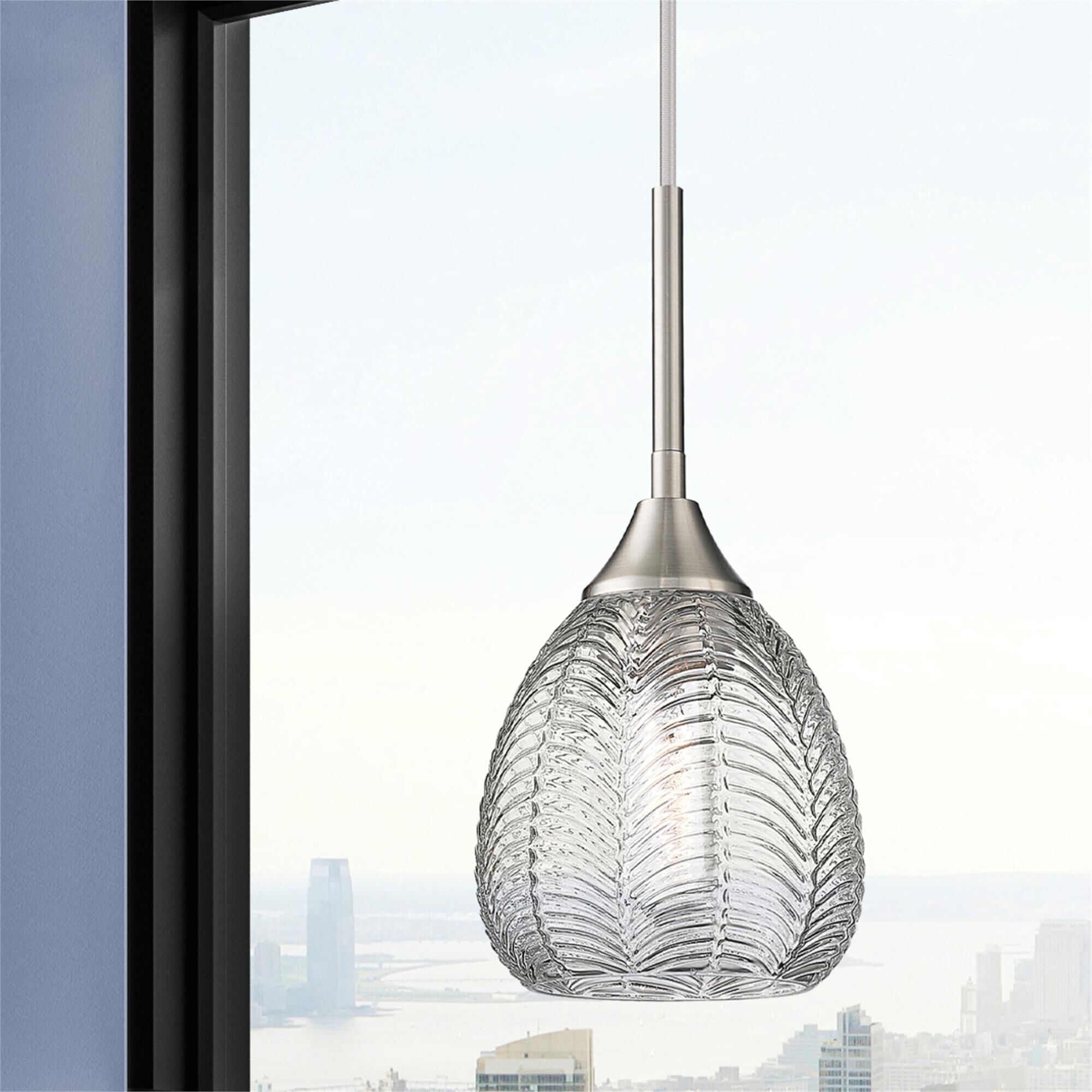 Shown in Satin Nickel finish and Clear glass