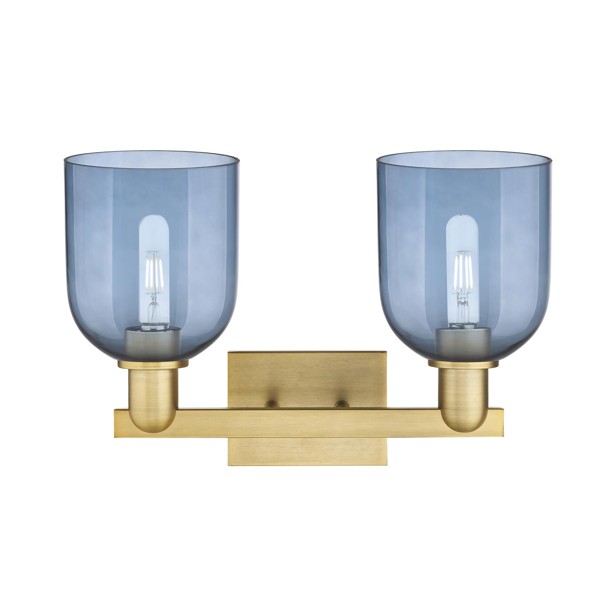Shown in Brushed Brass finish and Blue glass