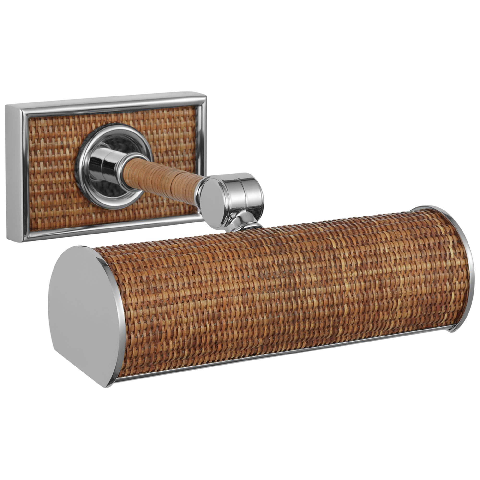 Shown in Polished Nickel and Natural Woven Rattan finish