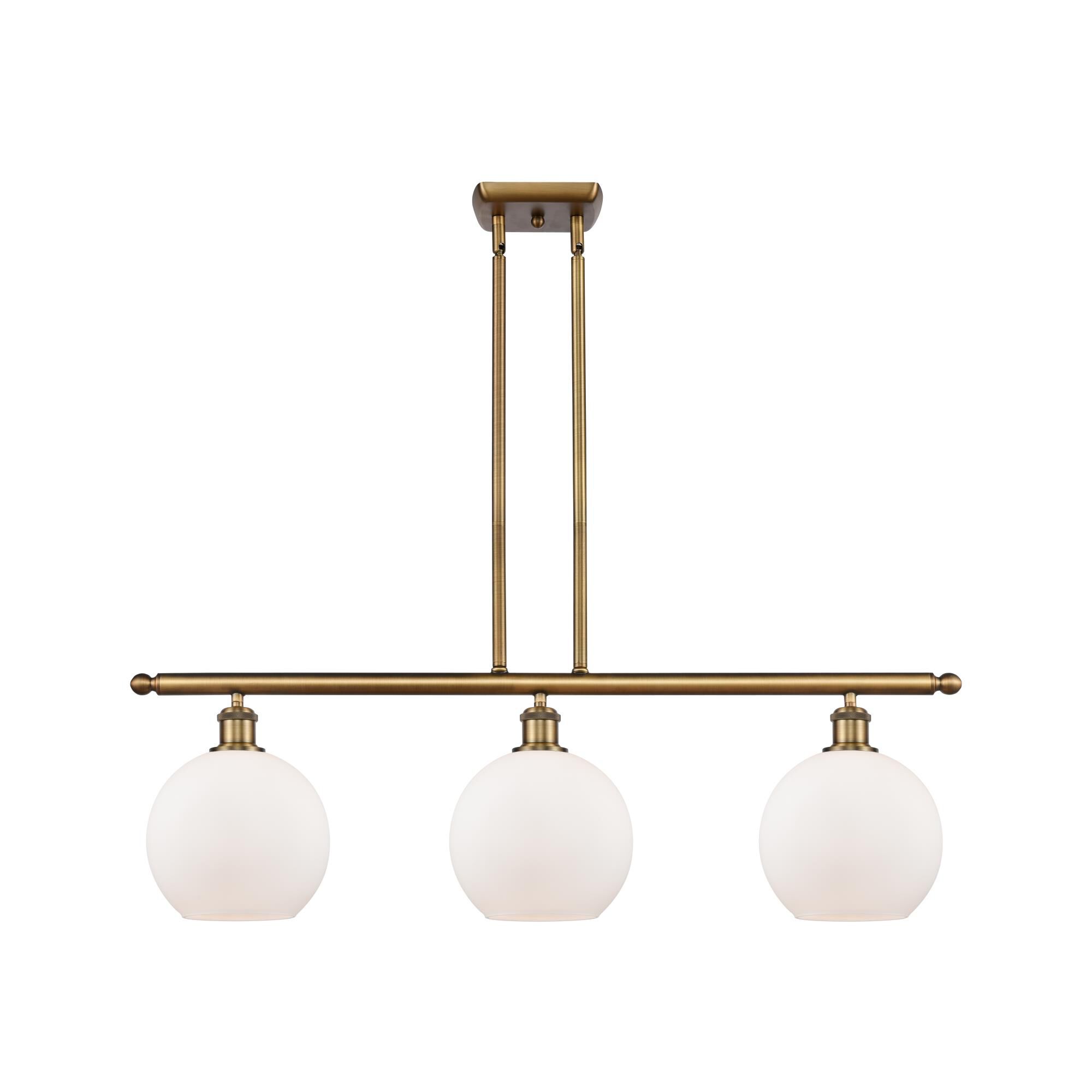 Shown in Brushed Brass finish and Sphere glass and Glass shade