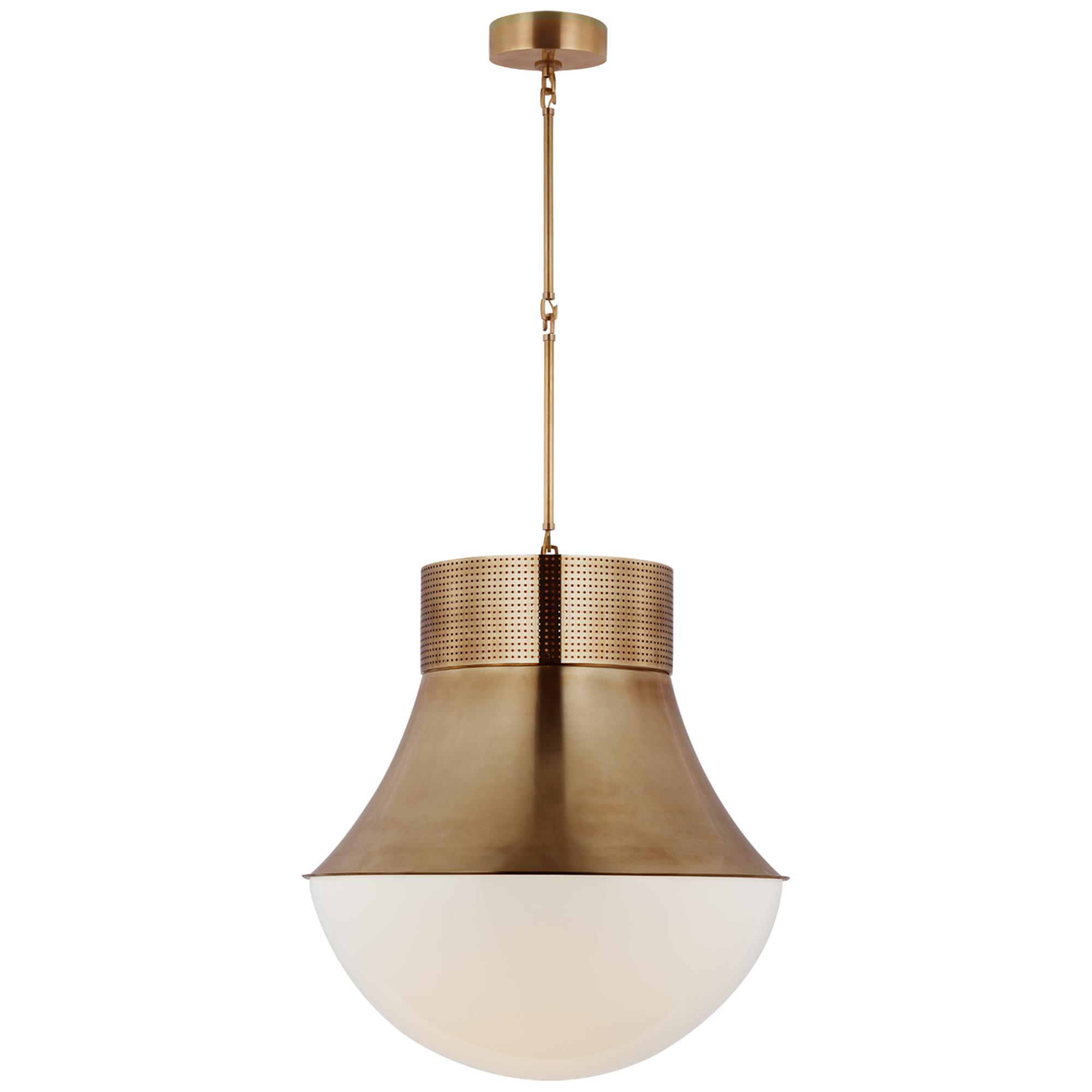 Shown in Antique-Burnished Brass finish and White glass