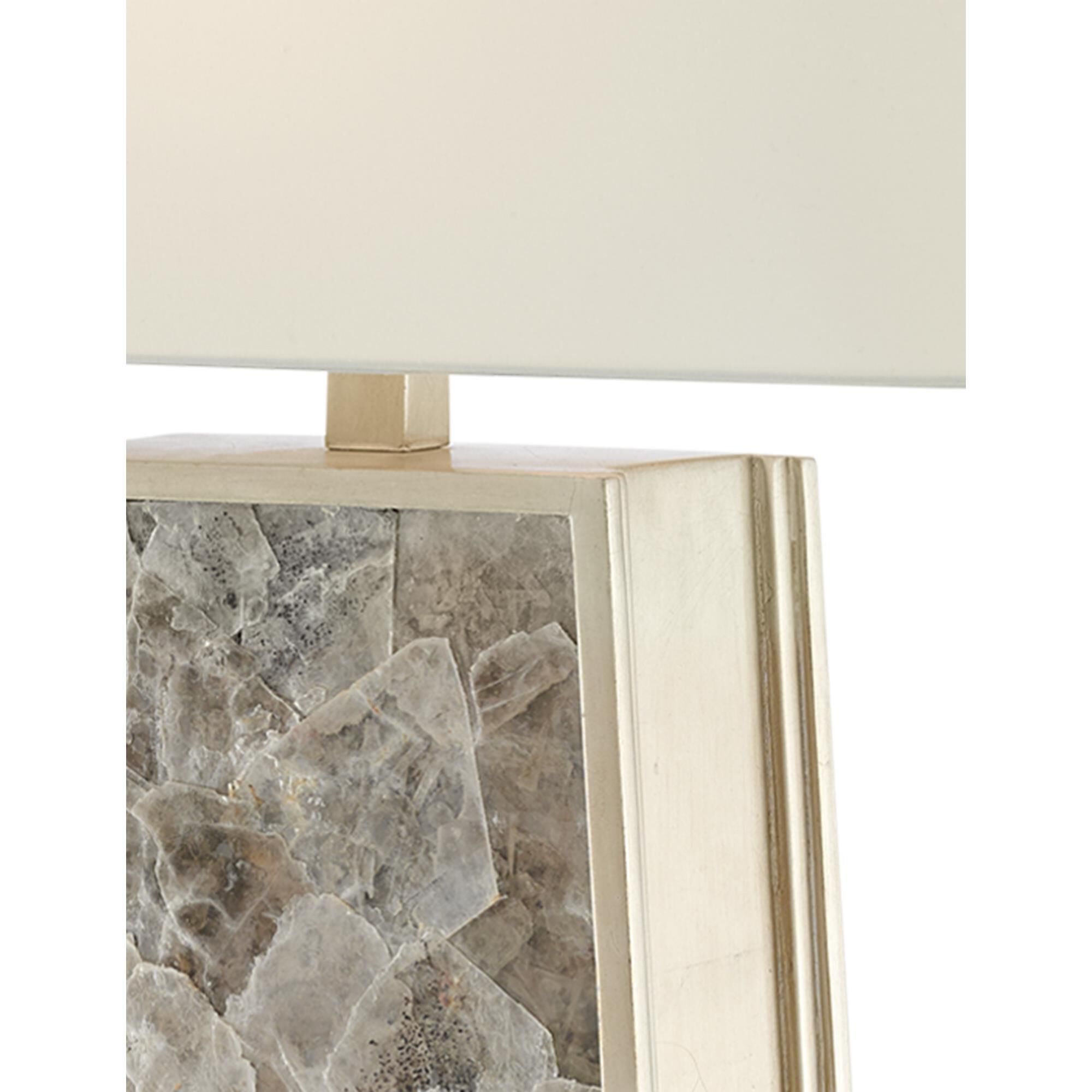 Shown in Light Mica - Silver Leaf finish and Off White Shantung shade