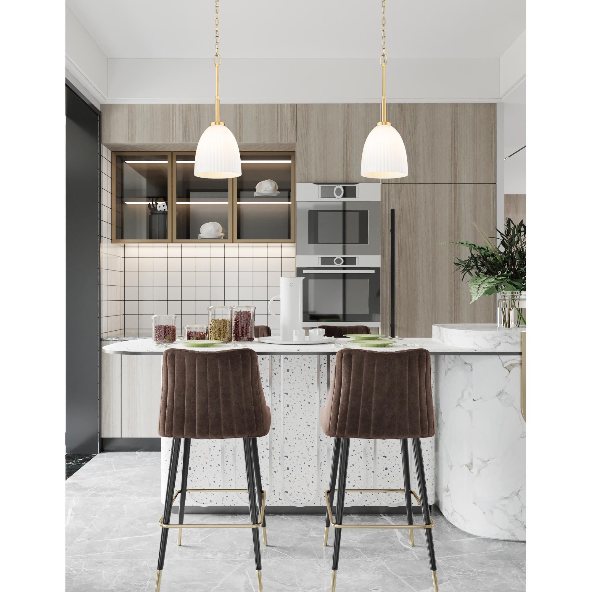 Shown in Modern Gold finish and Matte Opal glass and Matte Opal shade