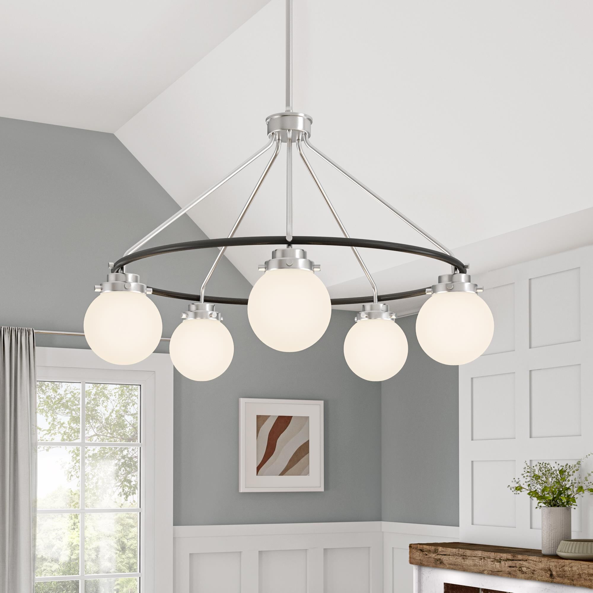 Shown in Polished Nickel finish and Opal glass