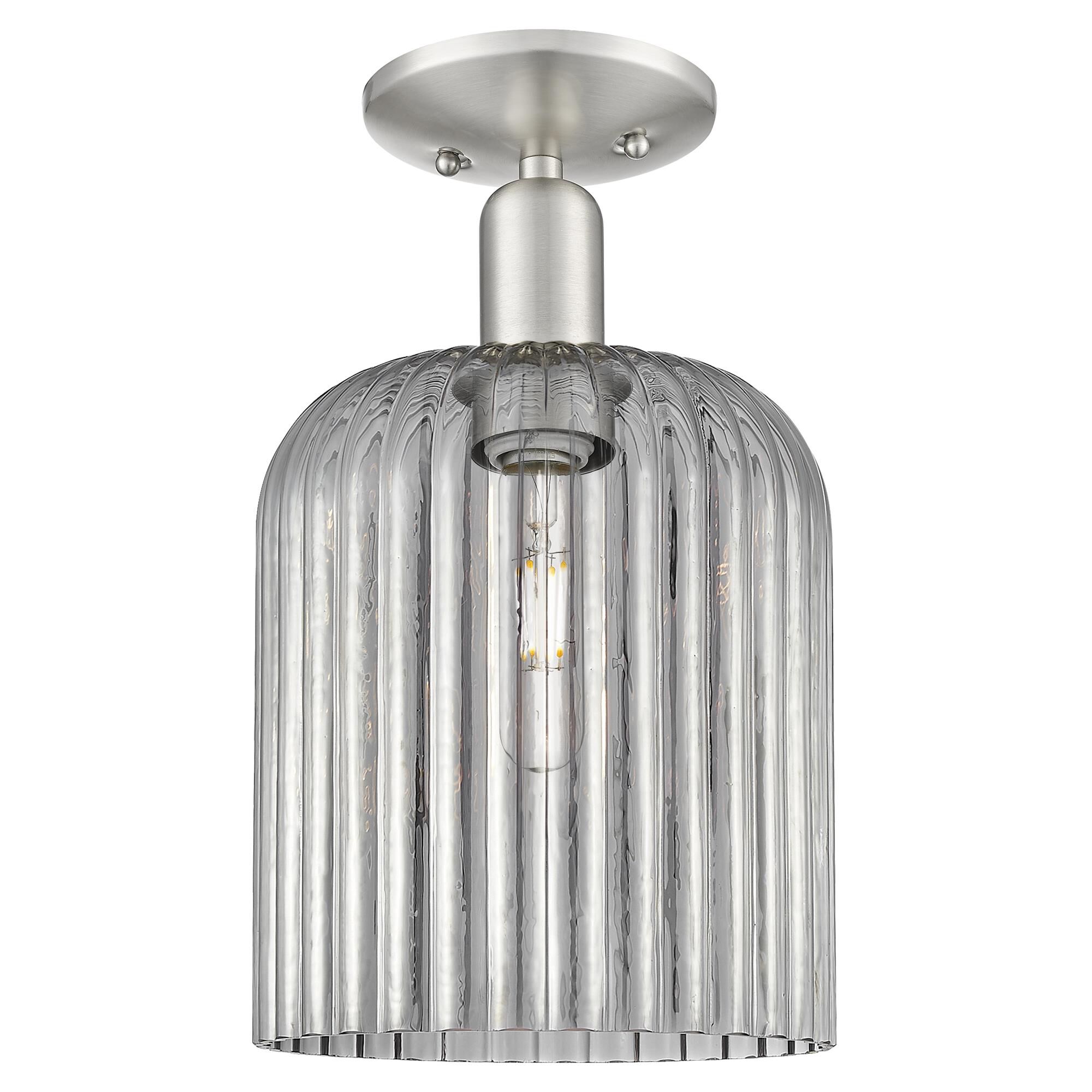 Shown in Brushed Satin Nickel finish and Light Smoke glass