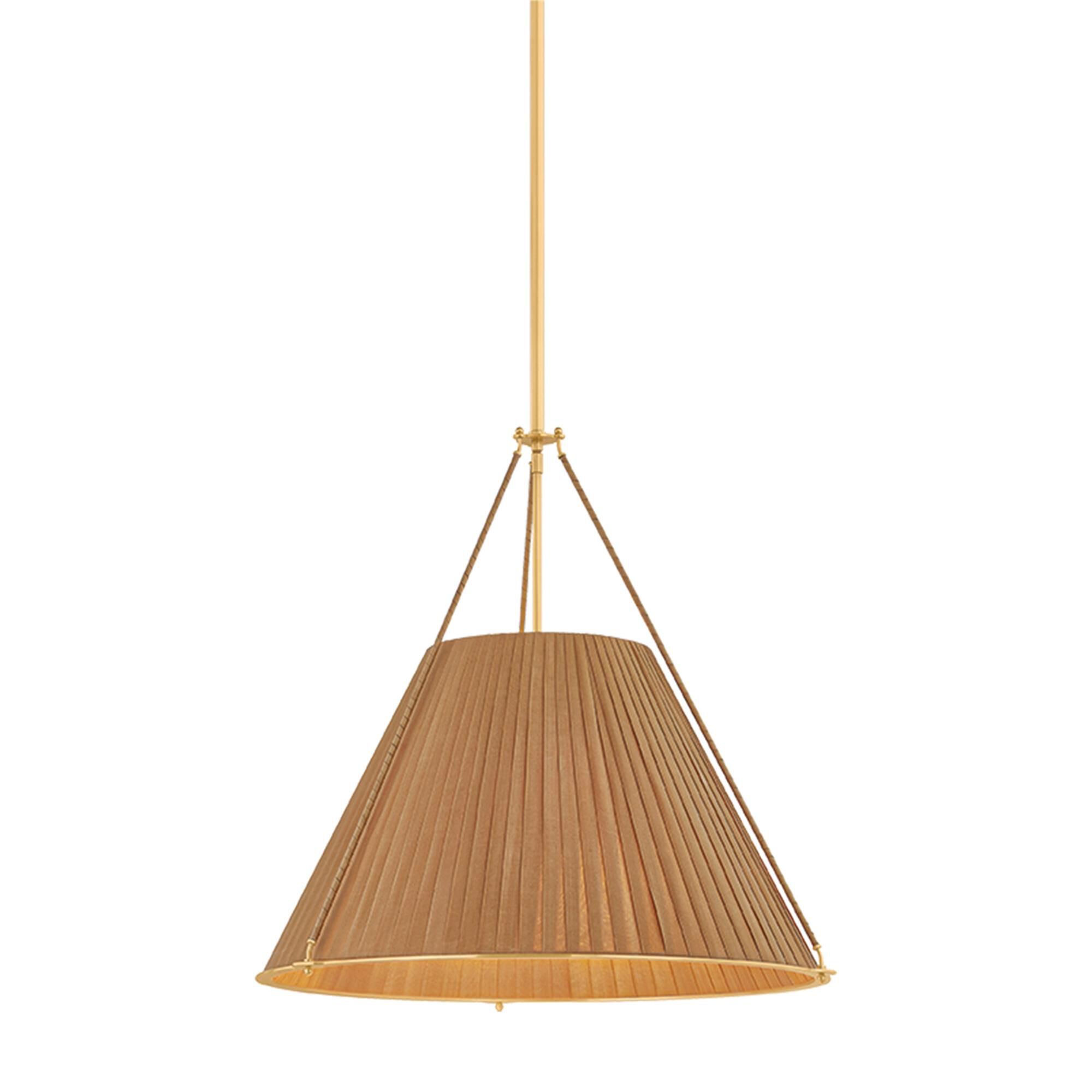 Shown in Aged Brass finish and Silk shade