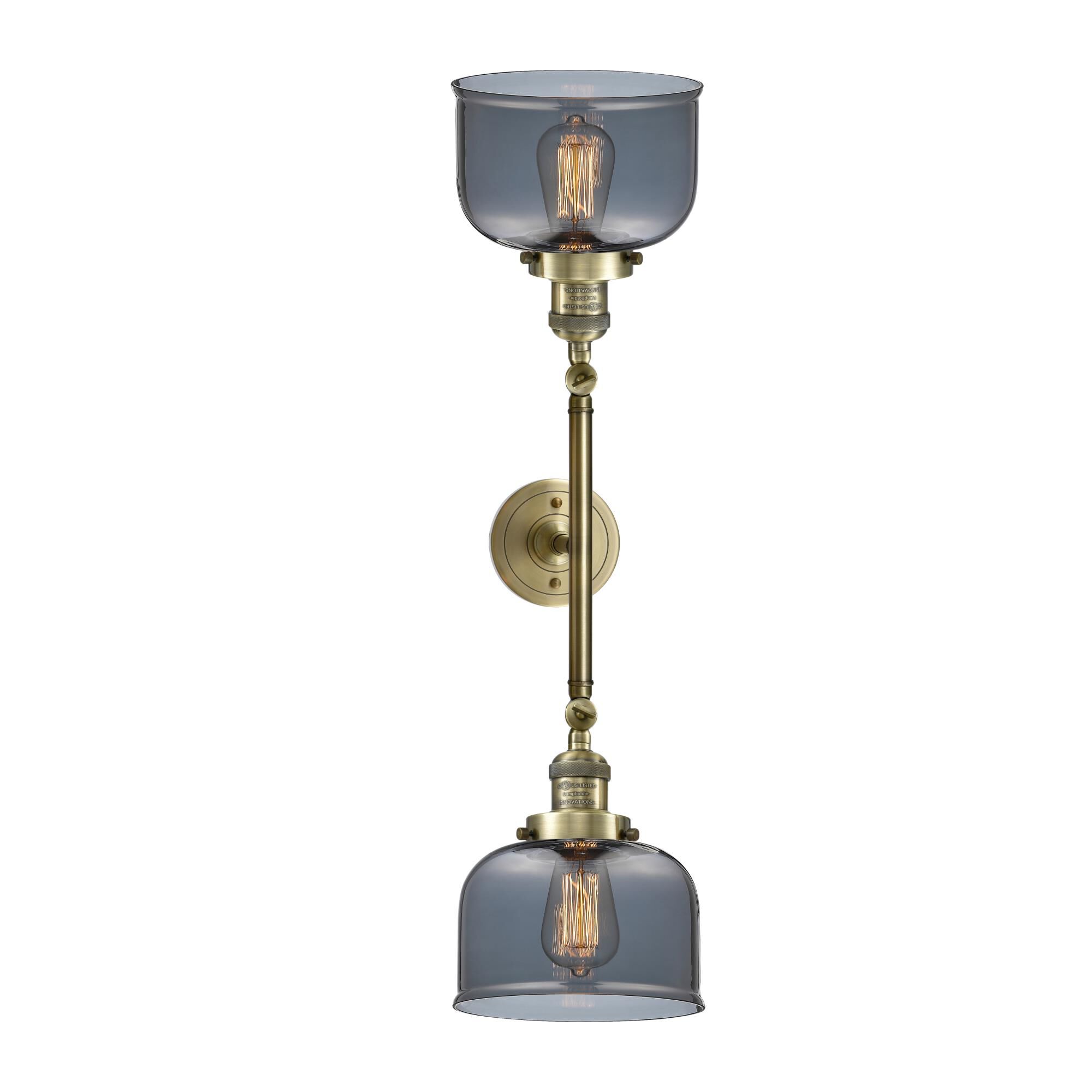 Shown in Antique Brass finish and Plated Smoked glass