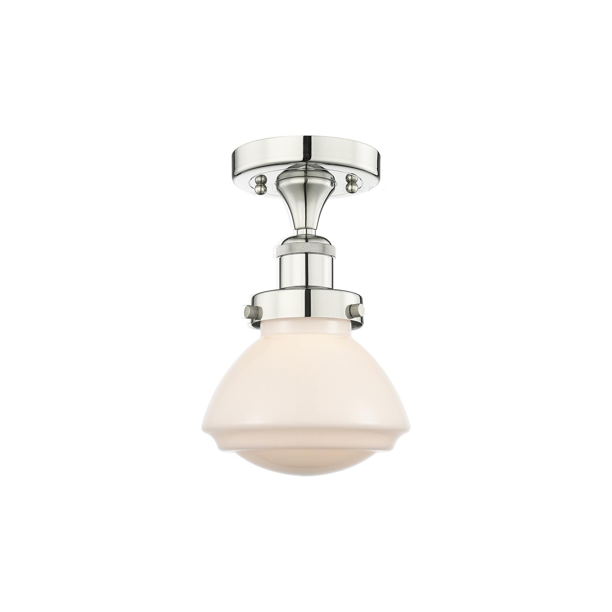 Shown in Polished Nickel finish and Matte White glass