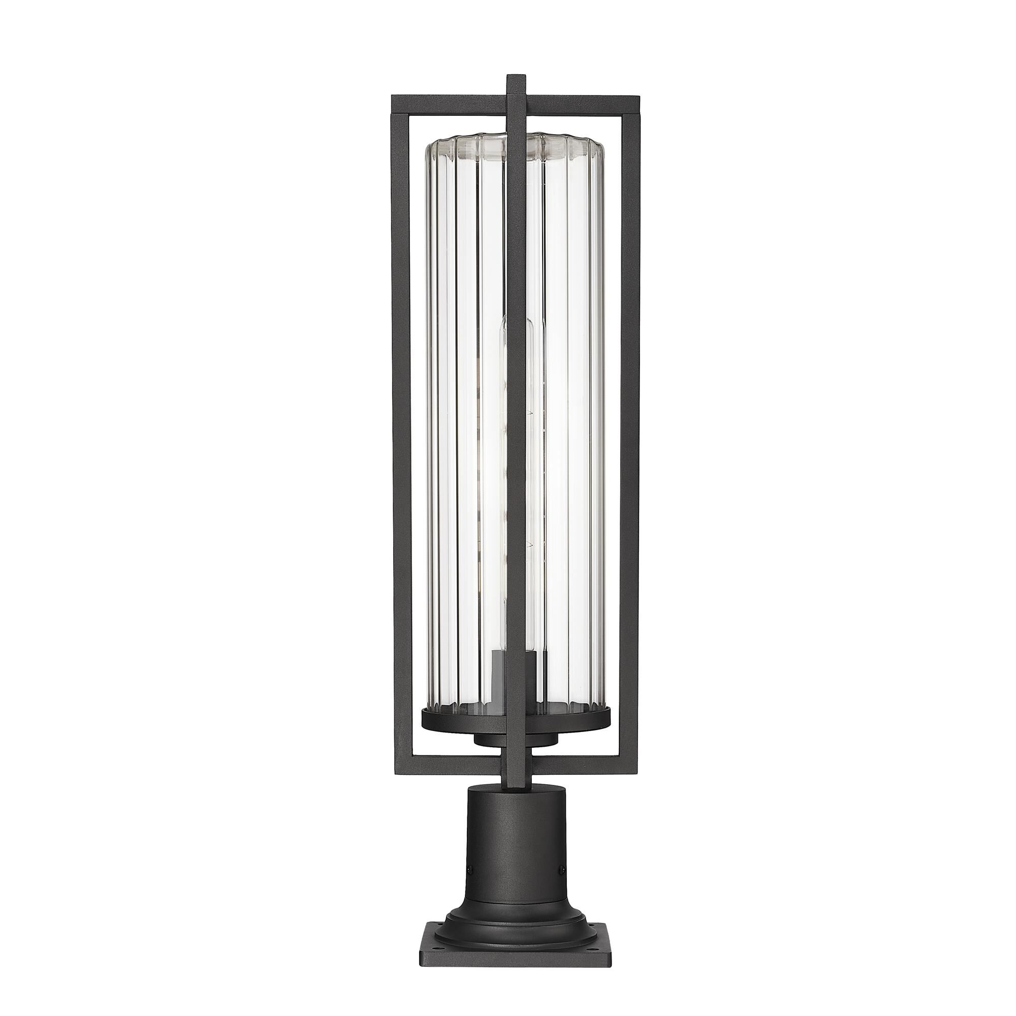 Shown in Black finish and Clear Ribbed glass and Clear Ribbed shade