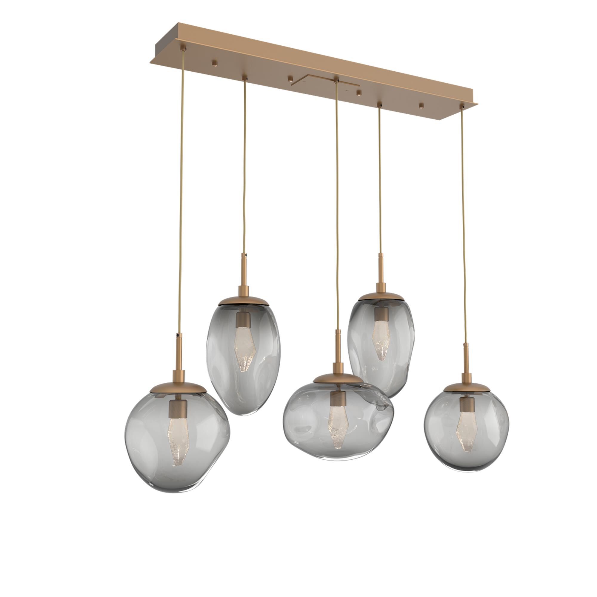 Shown in Novel Brass finish and Geo Inner And Smoke Outer glass