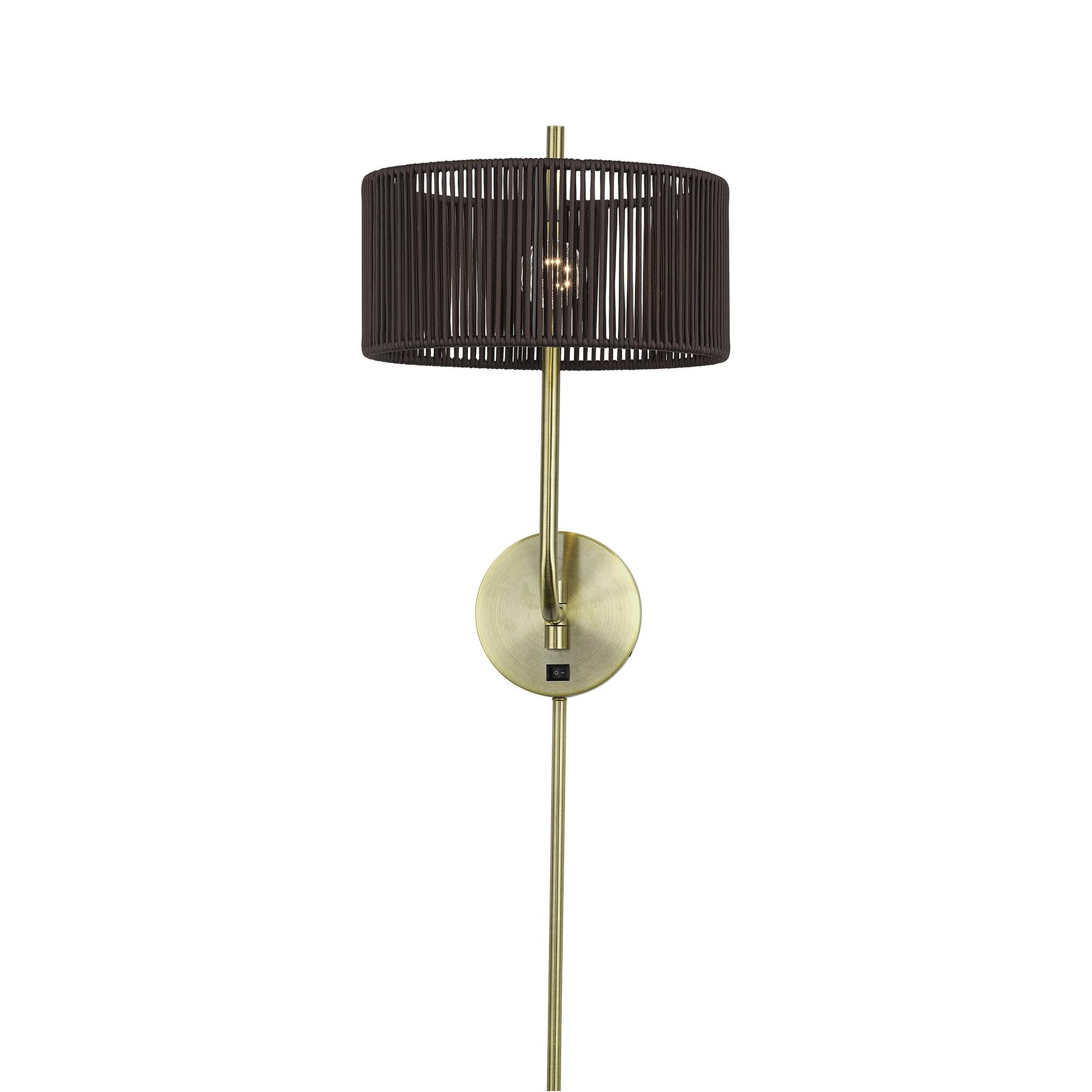 Shown in Antique Brass finish and Hand-Woven Dark Chocolate Color Polyester Rope shade