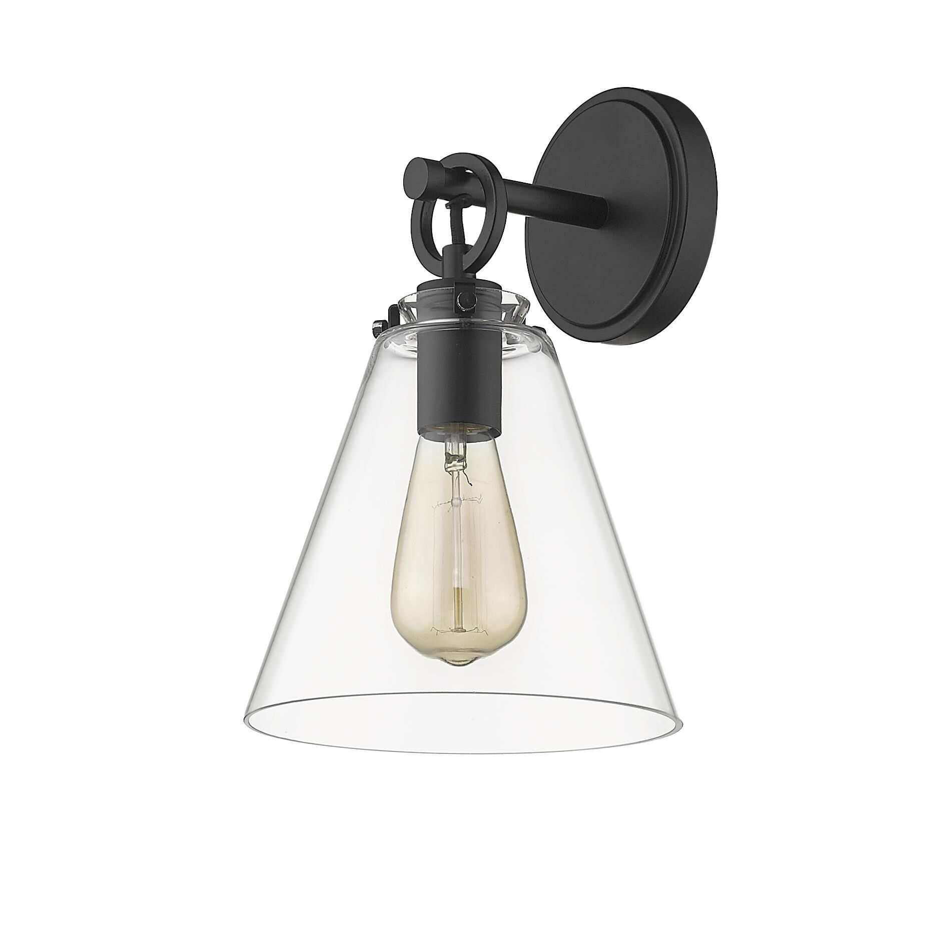 Shown in Matte Black finish and Glass shade