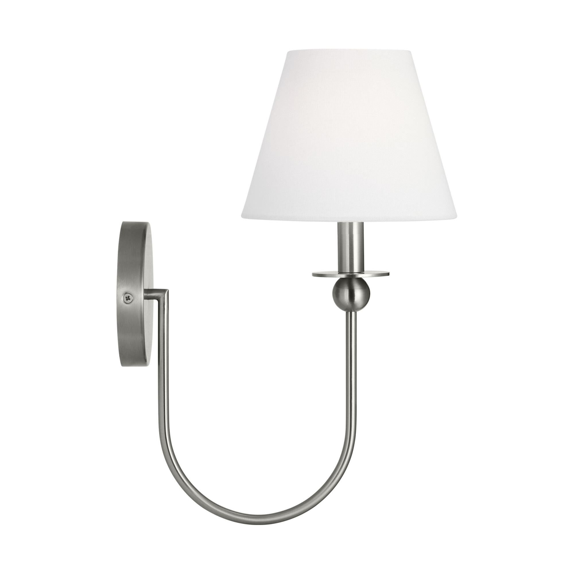 Shown in Brushed Nickel finish and White Linen shade