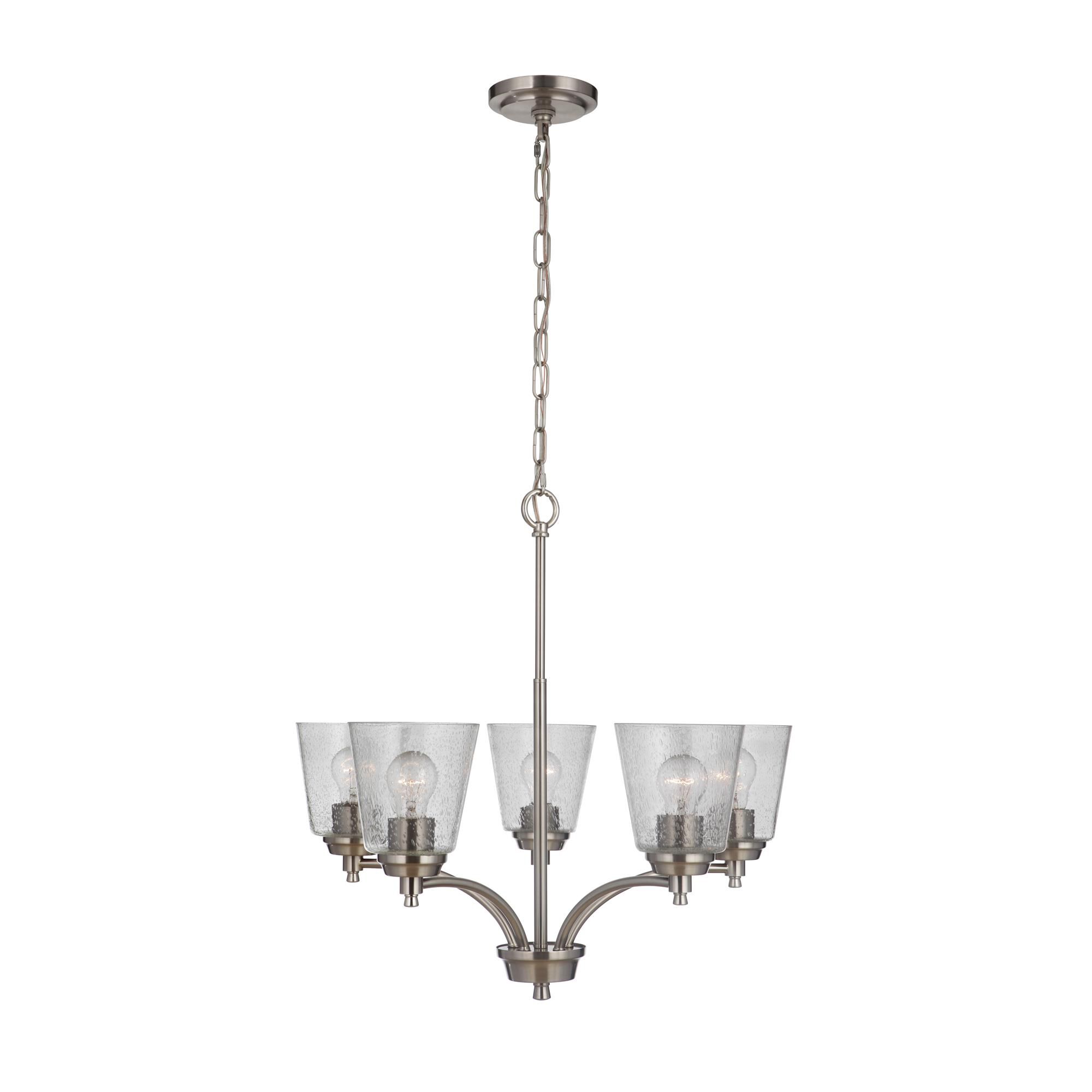 Shown in Brushed Polished Nickel finish and Clear Seeded glass and Glass shade