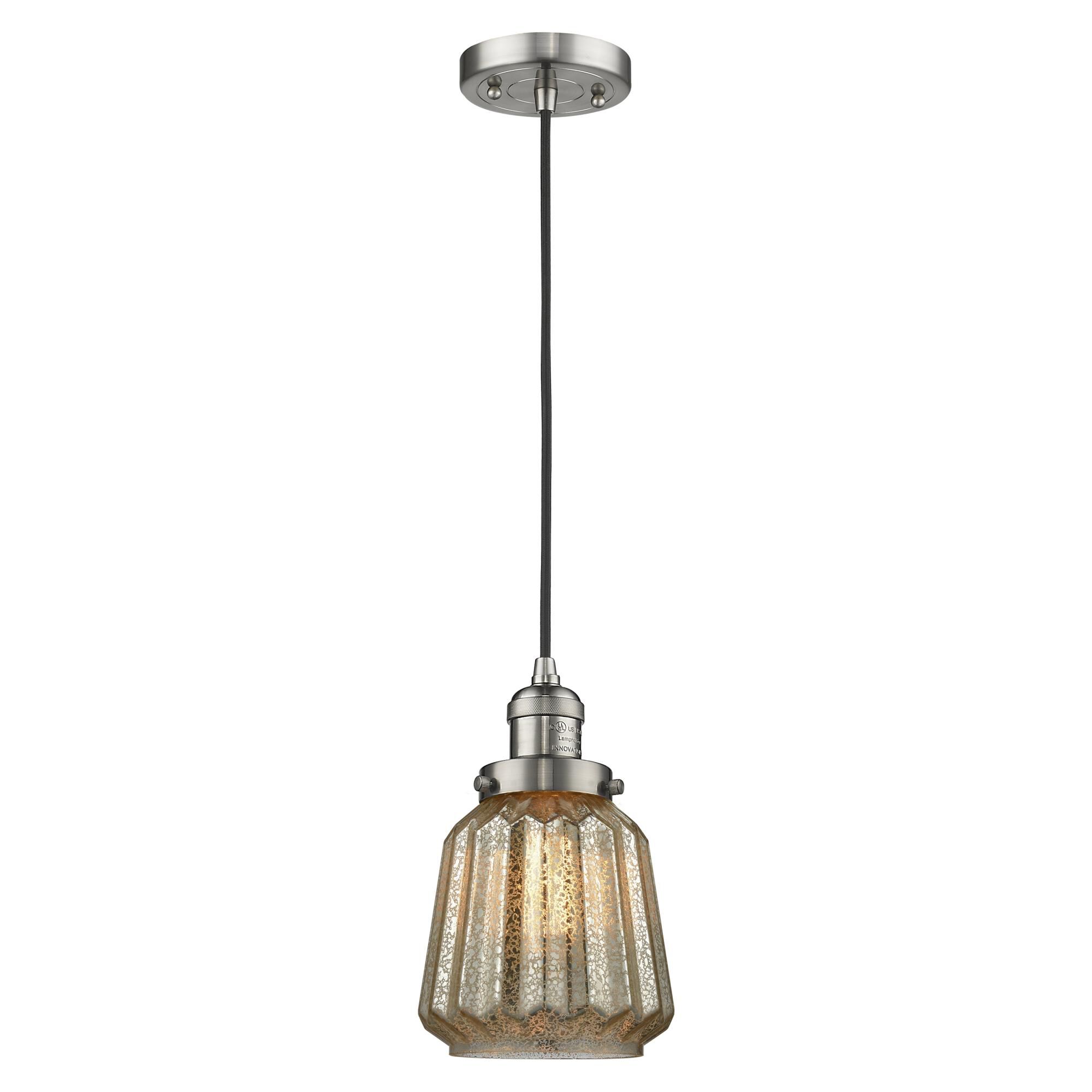 Shown in Brushed Satin Nickel finish and Mercury Fluted glass