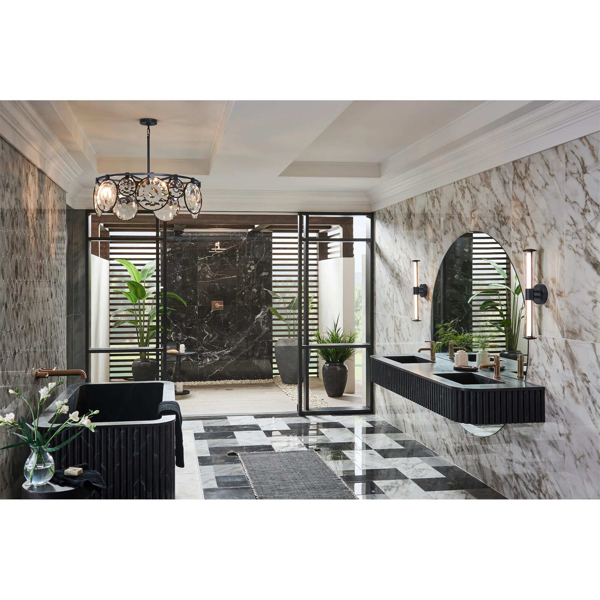 Shown in Black finish and Clear glass