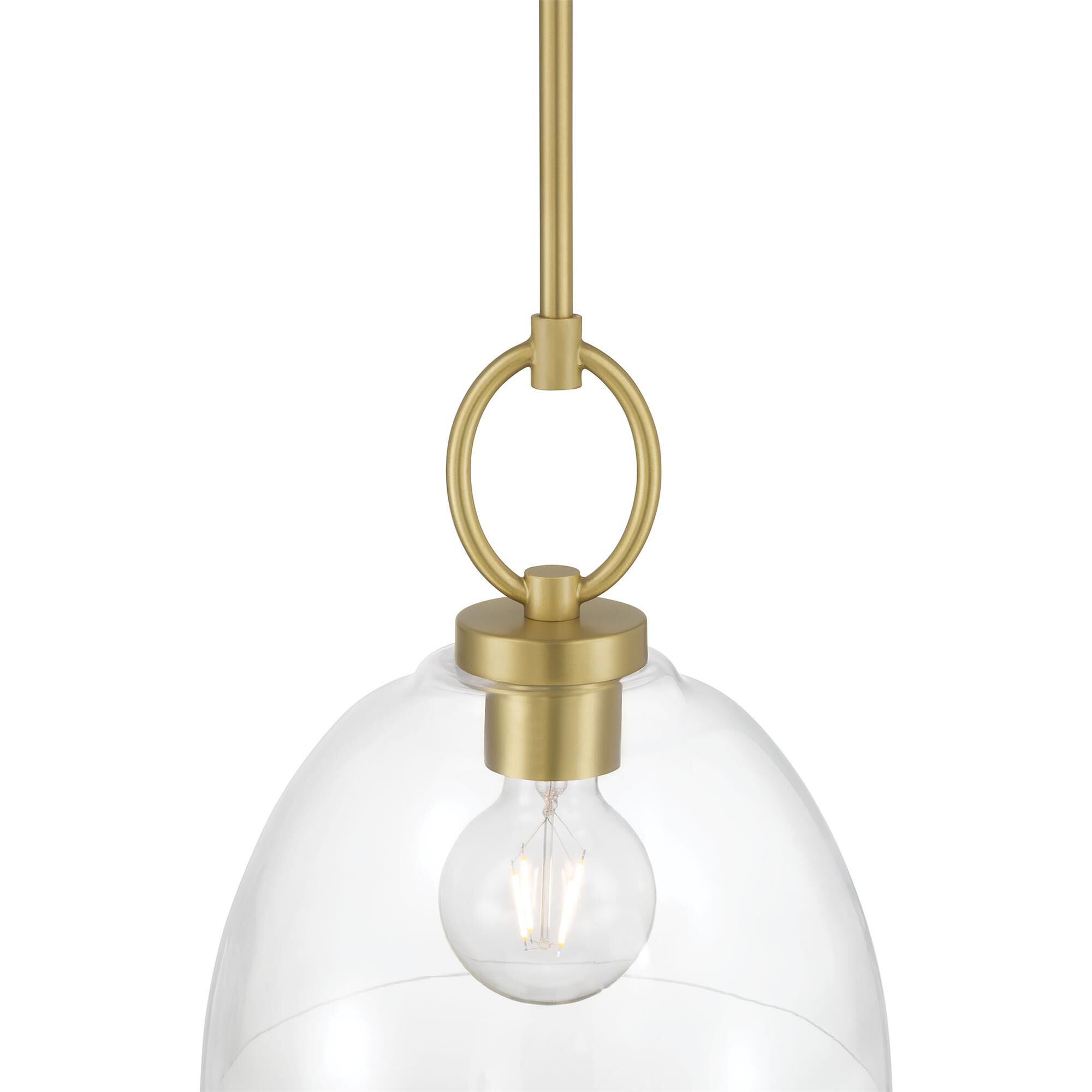 Shown in Vintage Brass finish and Clear glass