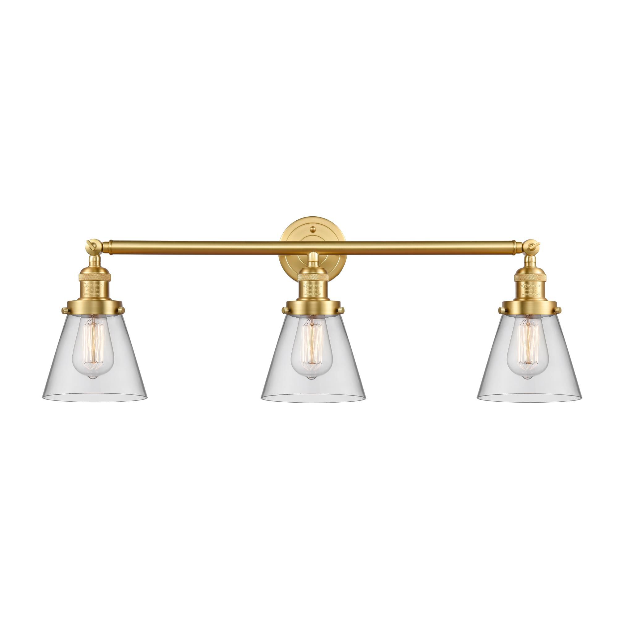 Shown in Satin Gold finish and Clear Small Cone glass