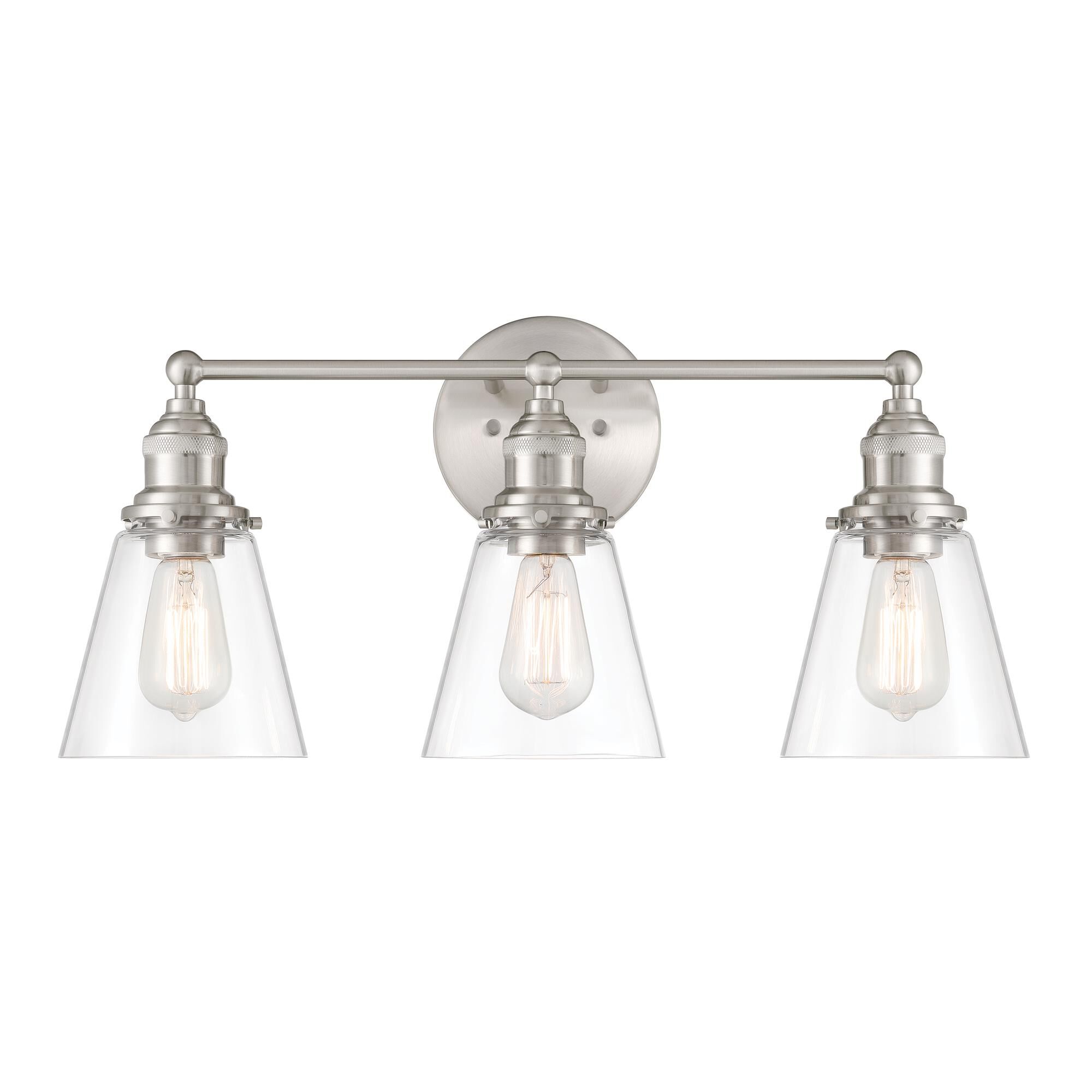 Shown in Brushed Nickel finish and Clear glass