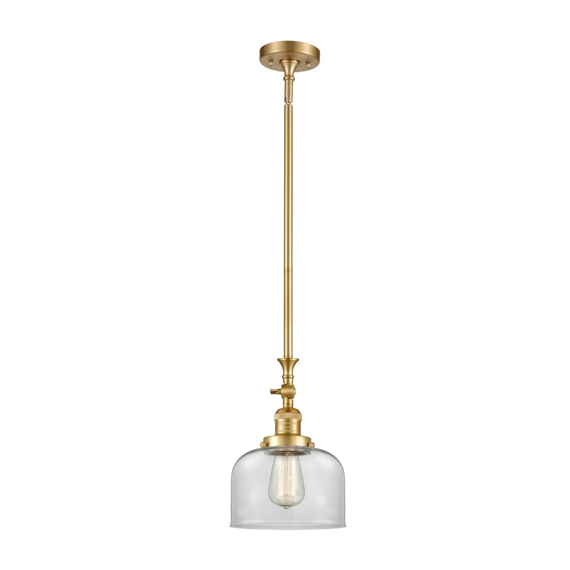 Shown in Satin Gold finish and Clear Large Bell glass
