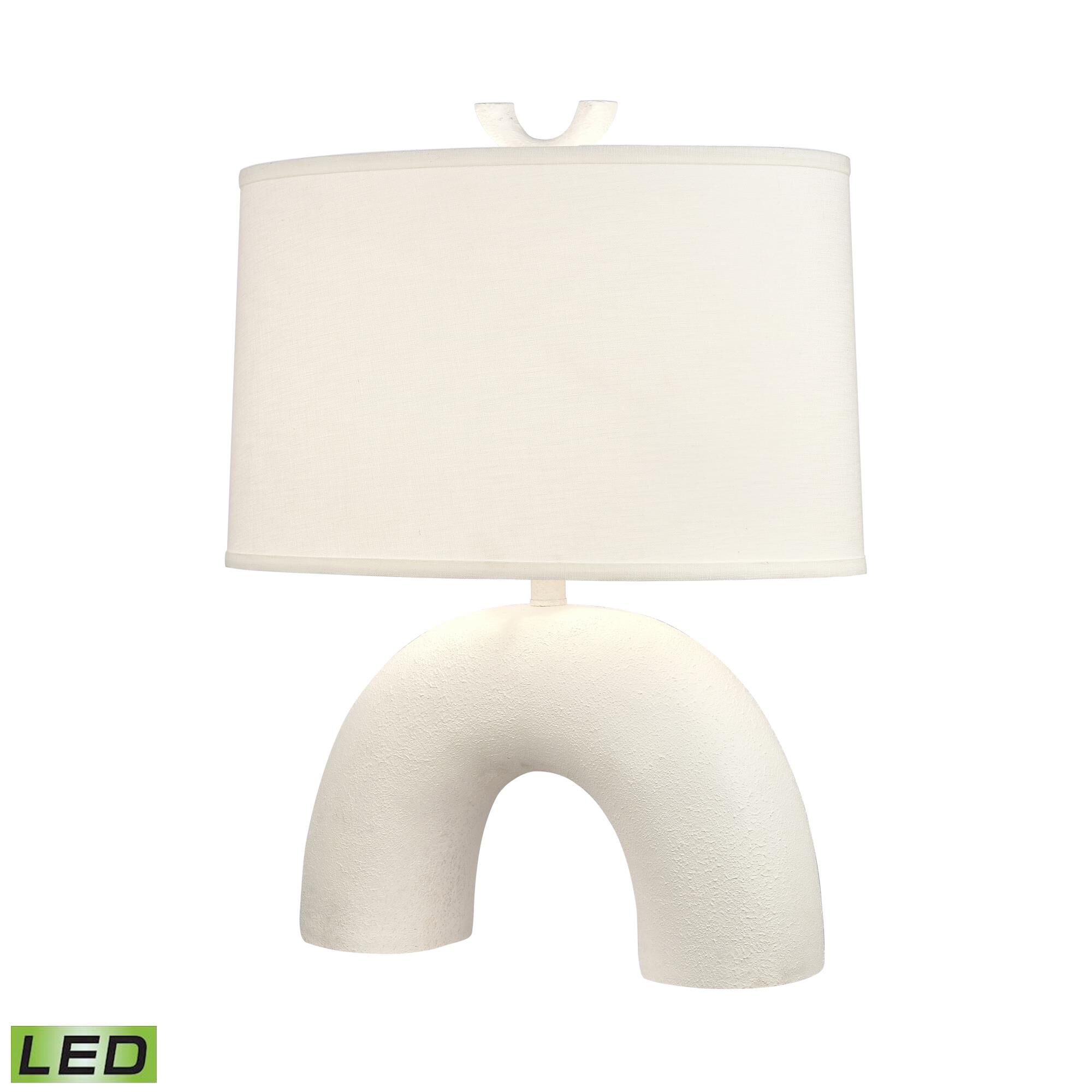 Shown in Dry White finish and White Linen Oval shade