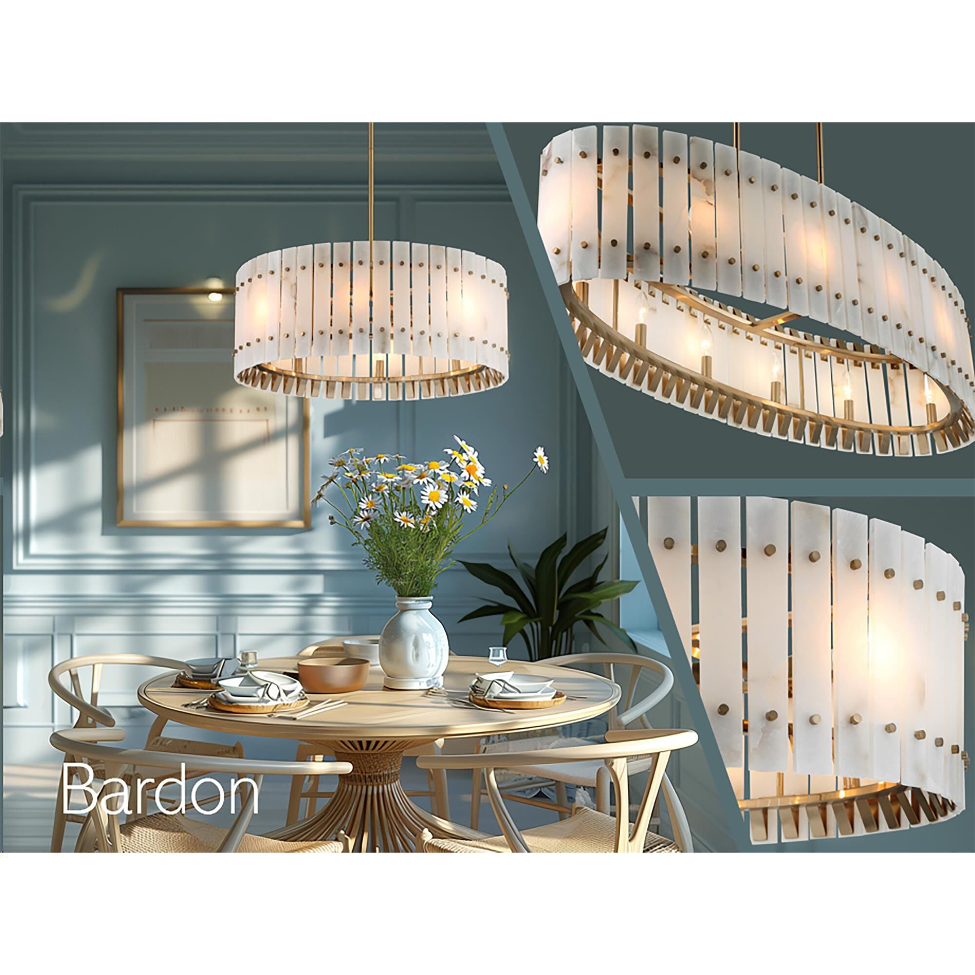 Shown in Celeste Brass finish and Alabaster White glass