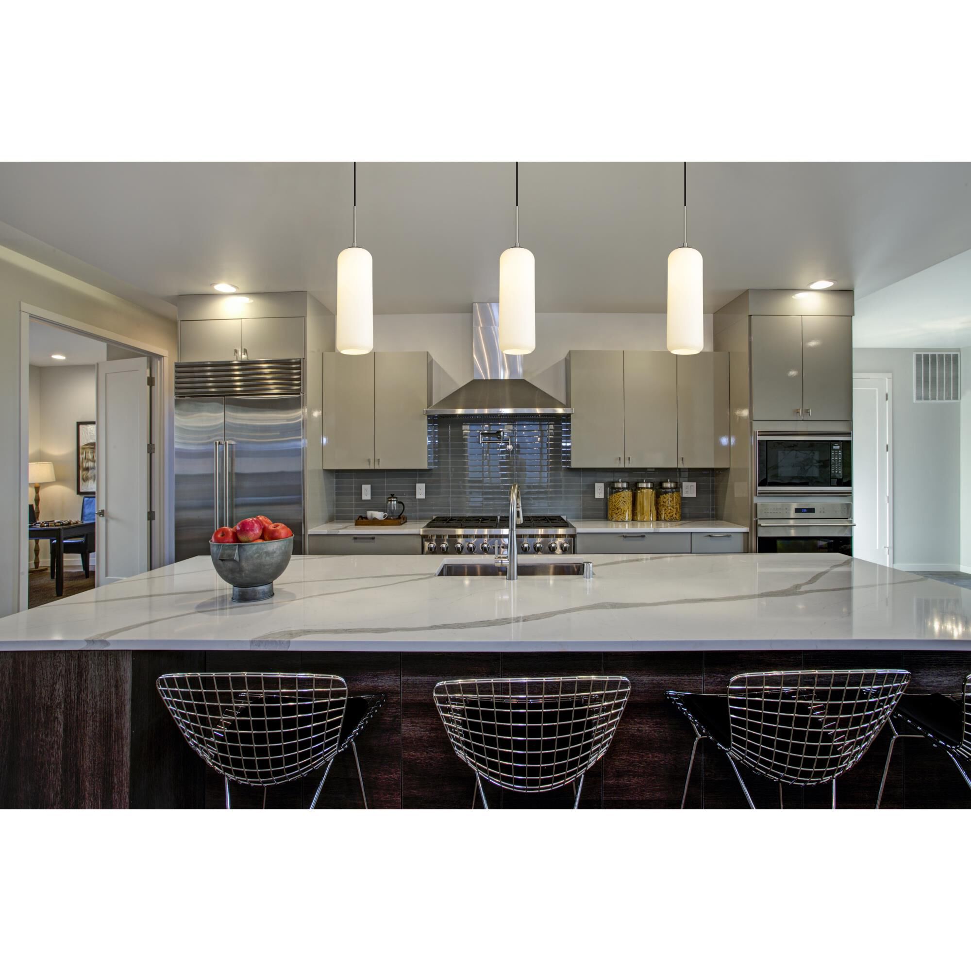 Shown in Brushed Nickel finish and Matte Opal glass and No Shade shade