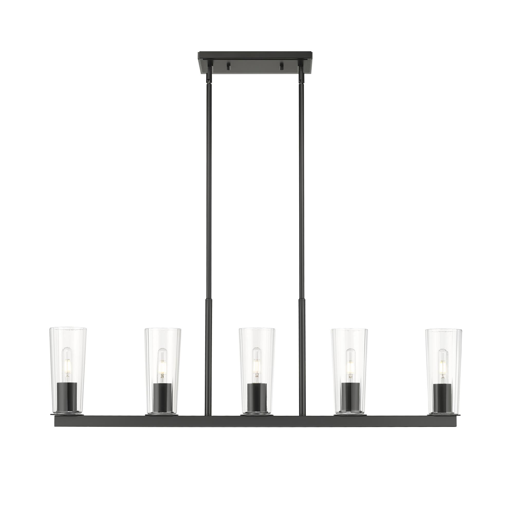 Shown in Matte Black finish and Clear glass and Clear shade