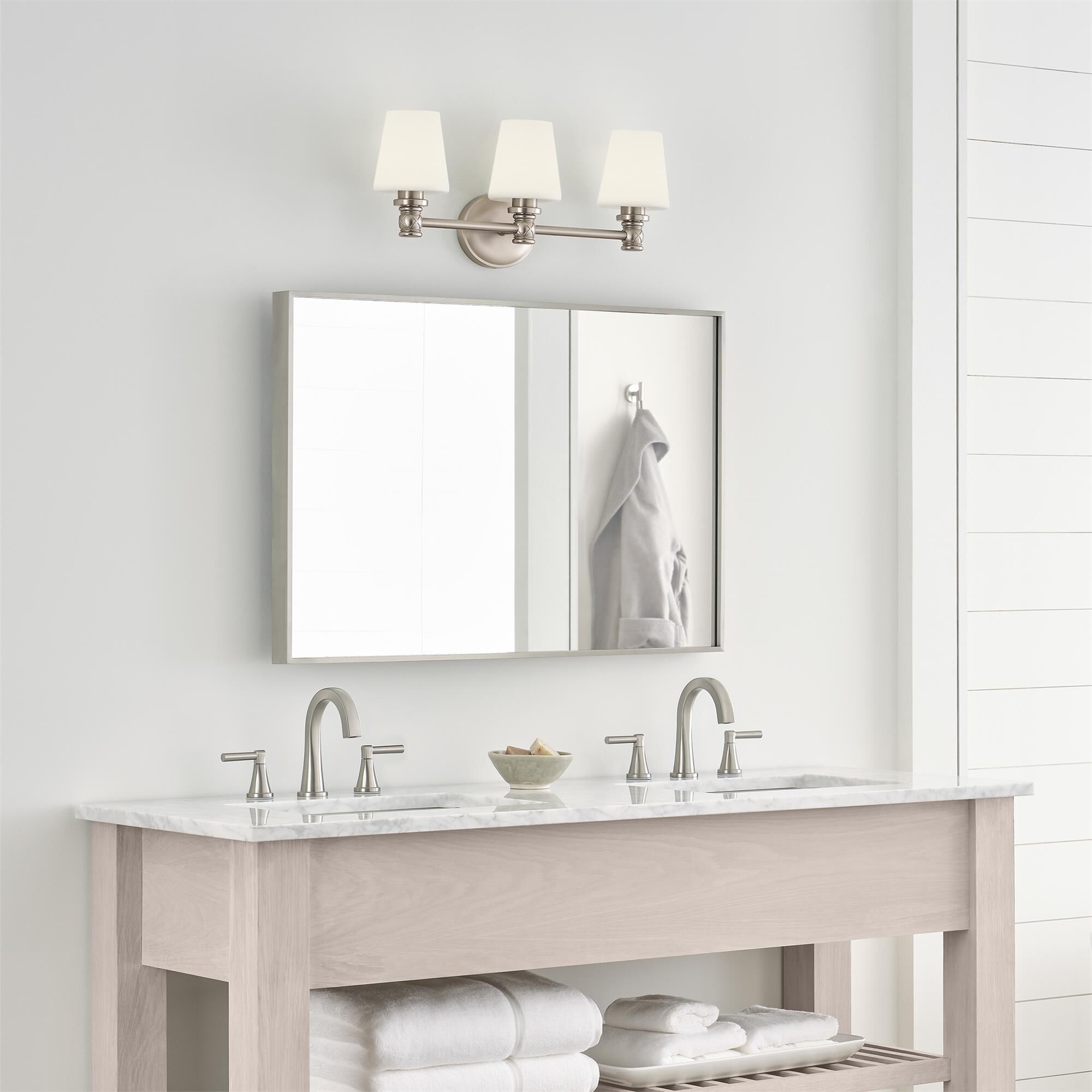 Shown in Satin Nickel finish and Opal Etched Cased glass