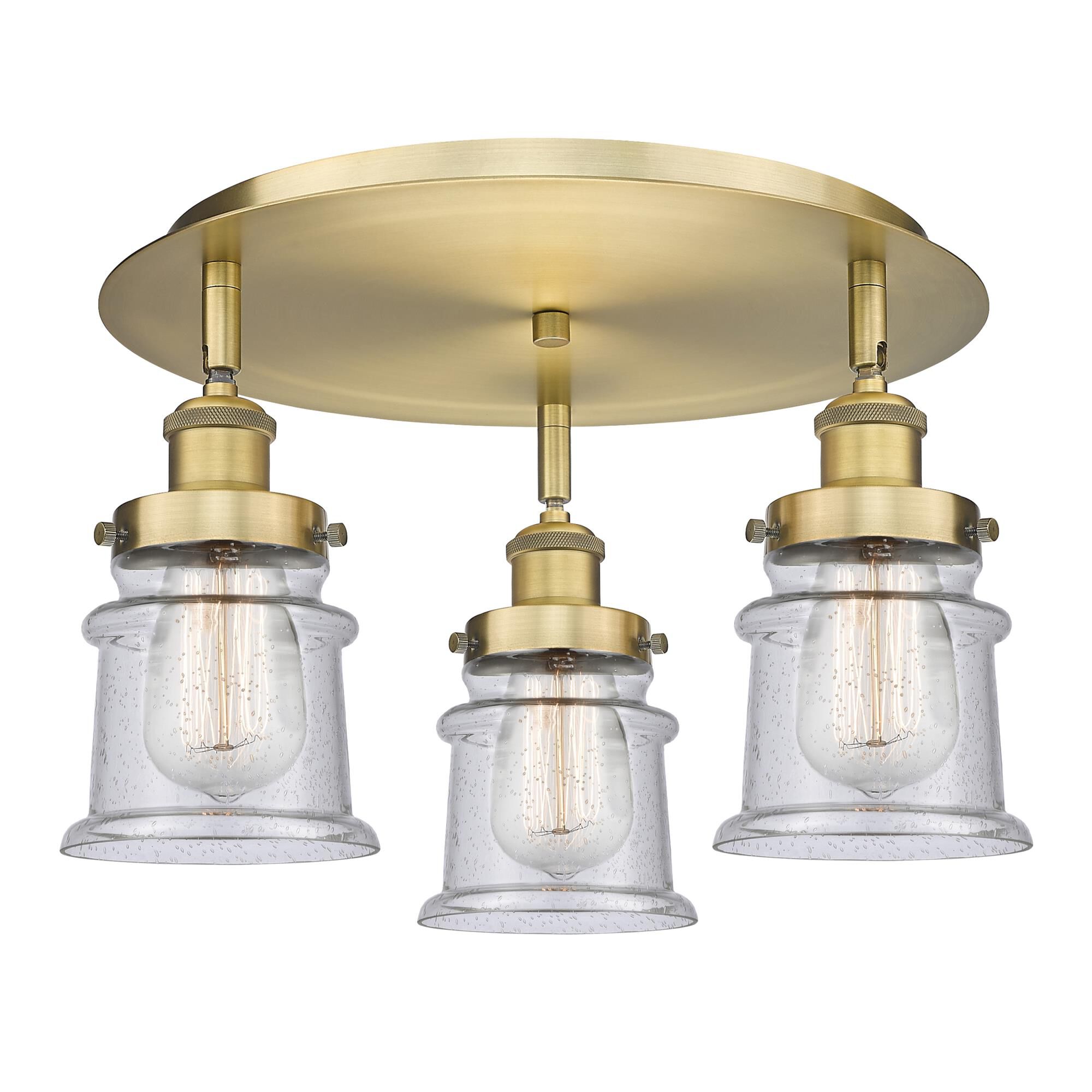 Shown in Brushed Brass finish and Seedy glass