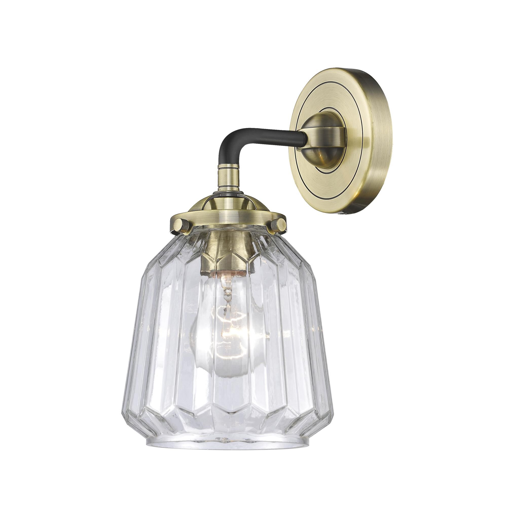 Shown in Black Antique Brass finish and Clear glass