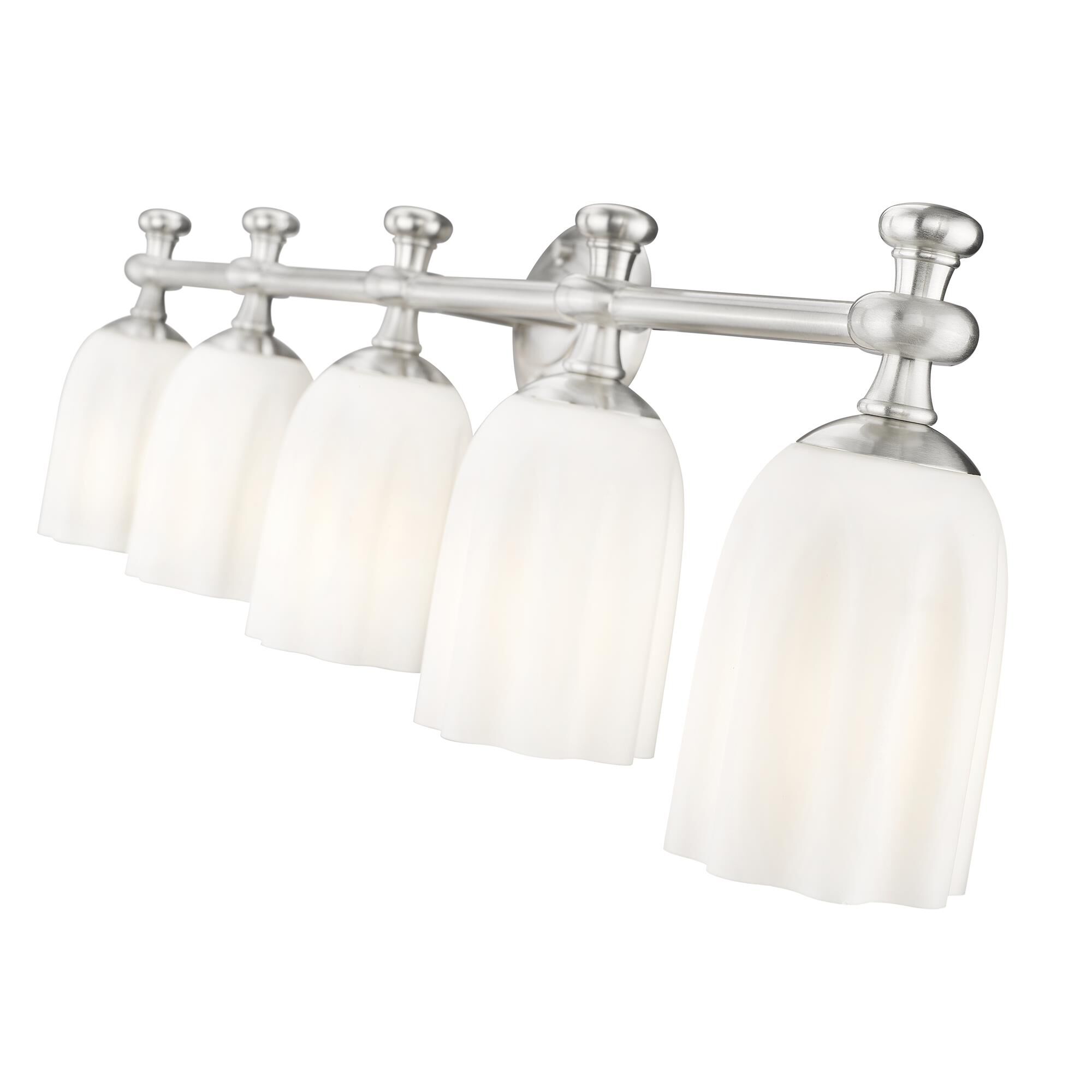 Shown in Brushed Nickel finish and Opal Etched glass and Opal Etched shade
