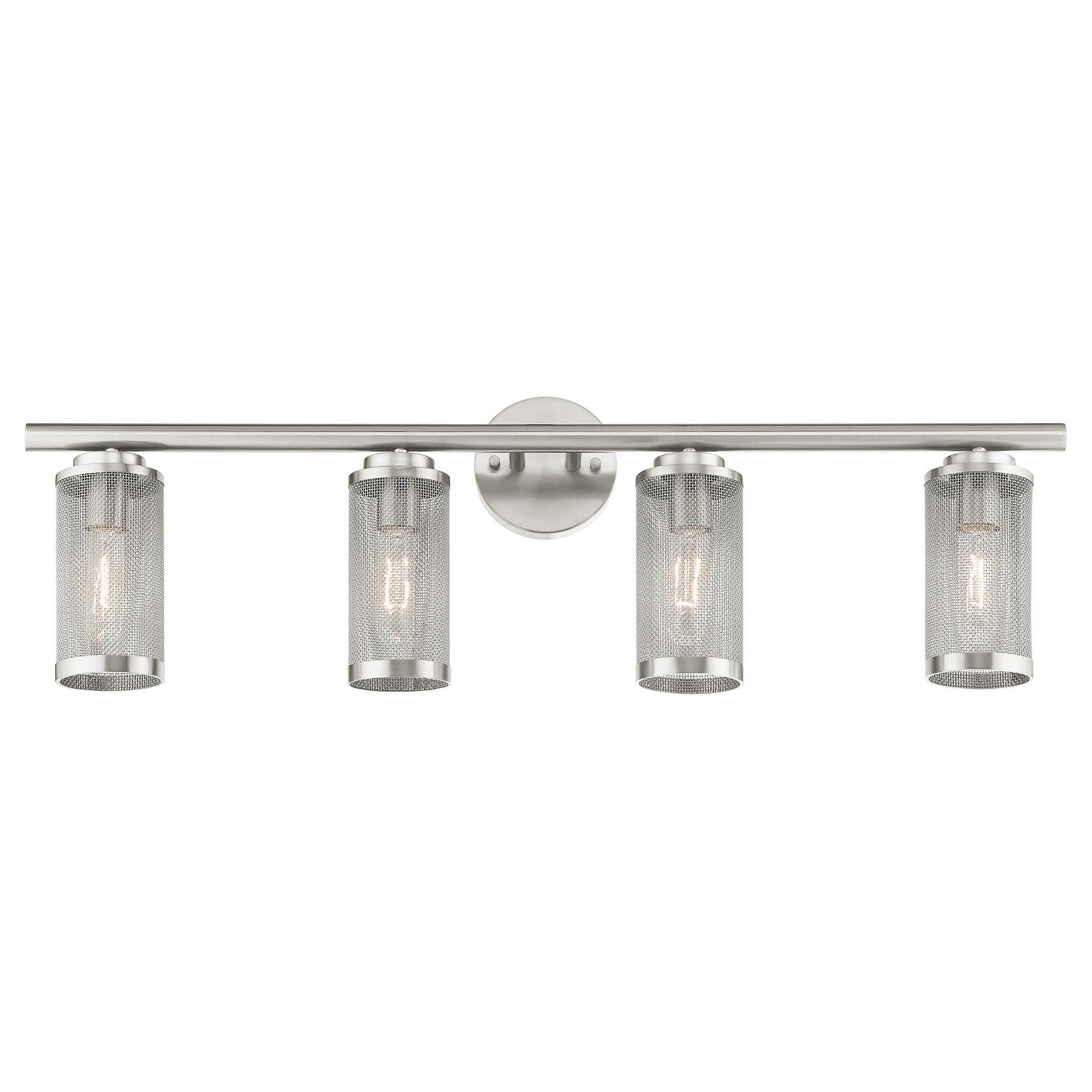 Shown in Brushed Nickel finish and Brushed Nickel Stainless Steel Mesh Shade glass and Brushed Nickel Stainless Steel Mesh shade