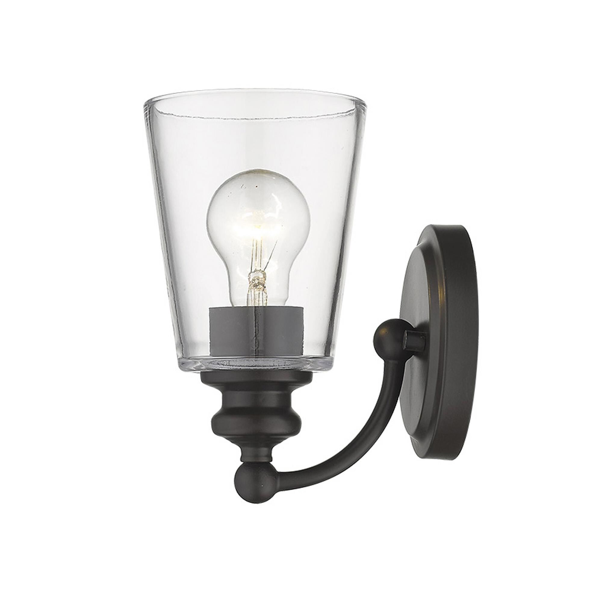 Shown in Oil-Rubbed Bronze finish and Clear glass and Clear, Cone Shaped Glass shade