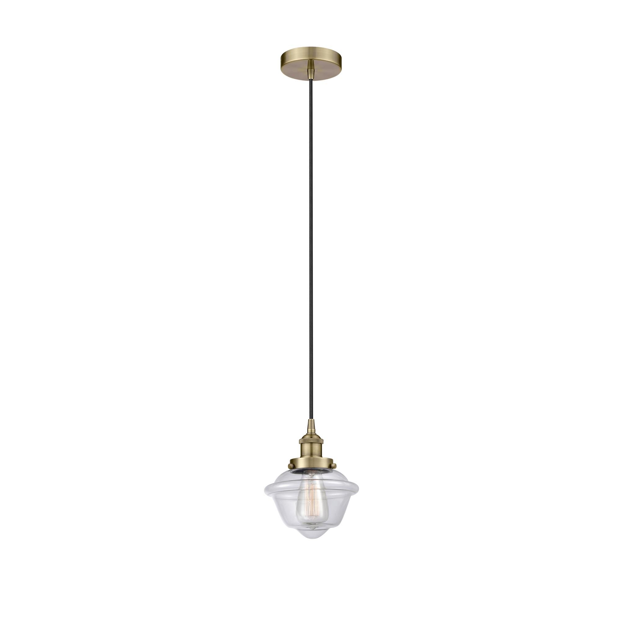 Shown in Antique Brass finish and Clear Small Oxford glass