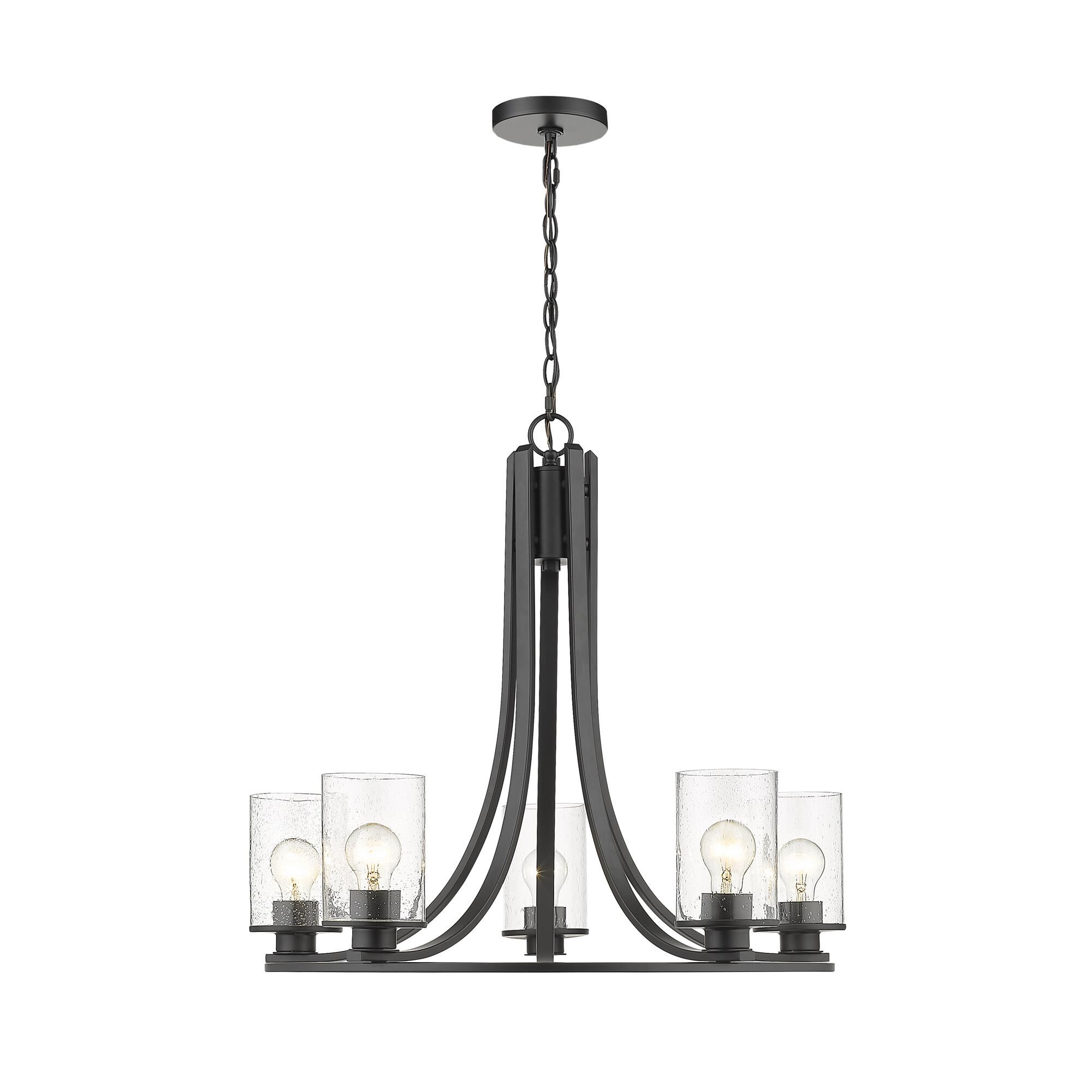 Shown in Matte Black finish and Glass shade
